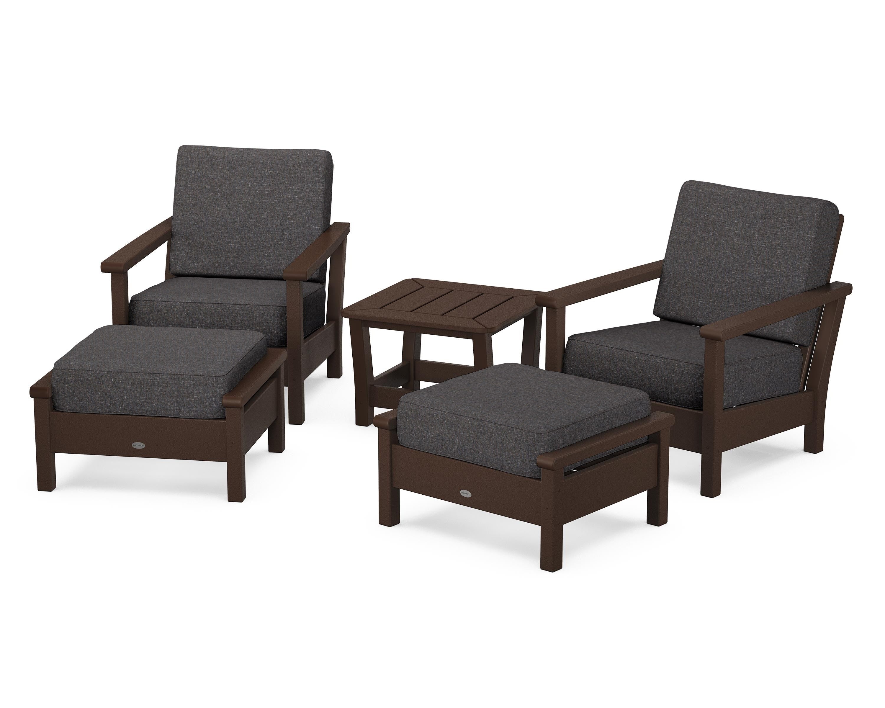 POLYWOOD® Harbour 5-Piece Deep Seating Chair Set in Mahogany / Ash Charcoal