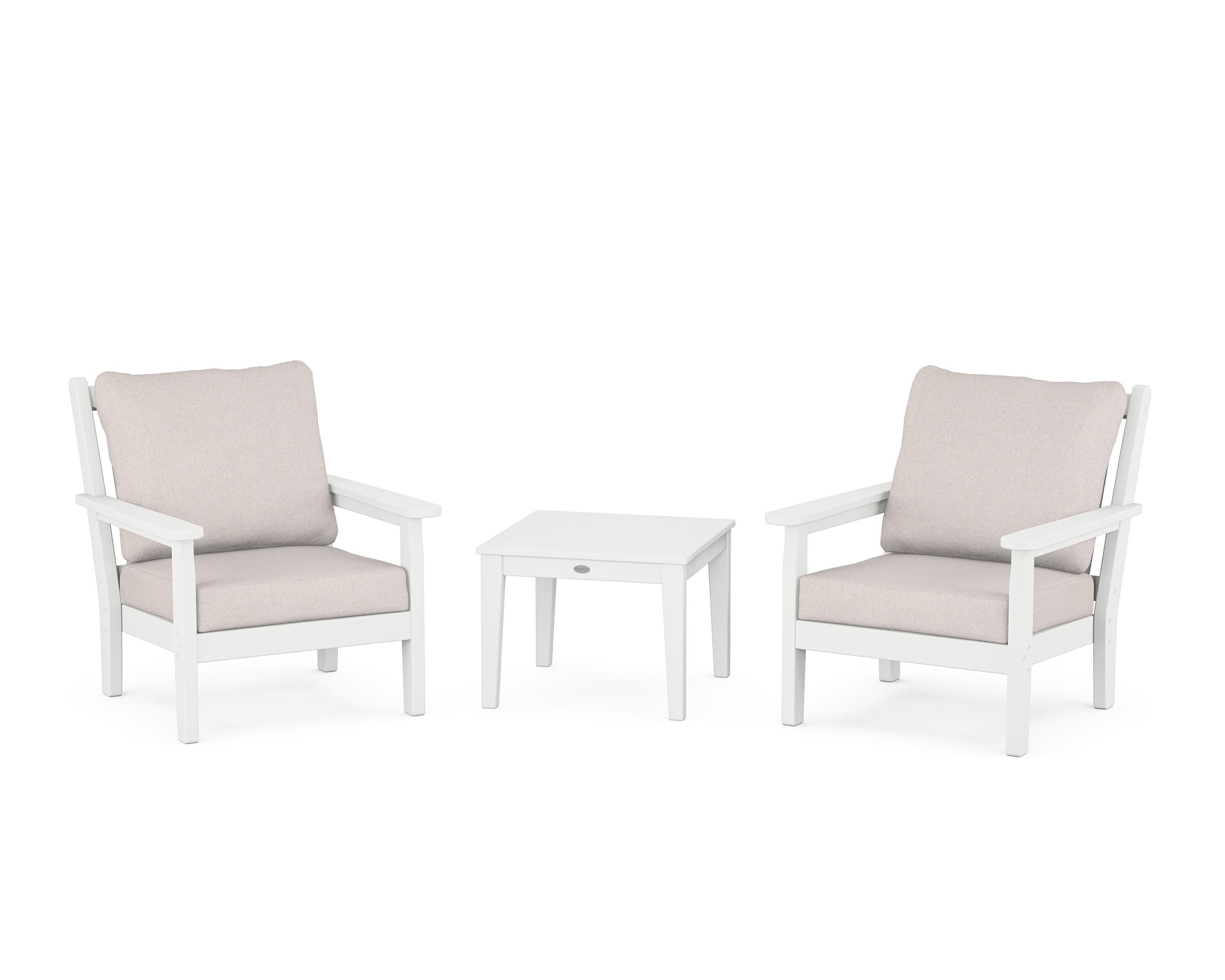 POLYWOOD® Chippendale 3-Piece Deep Seating Set in White / Dune Burlap
