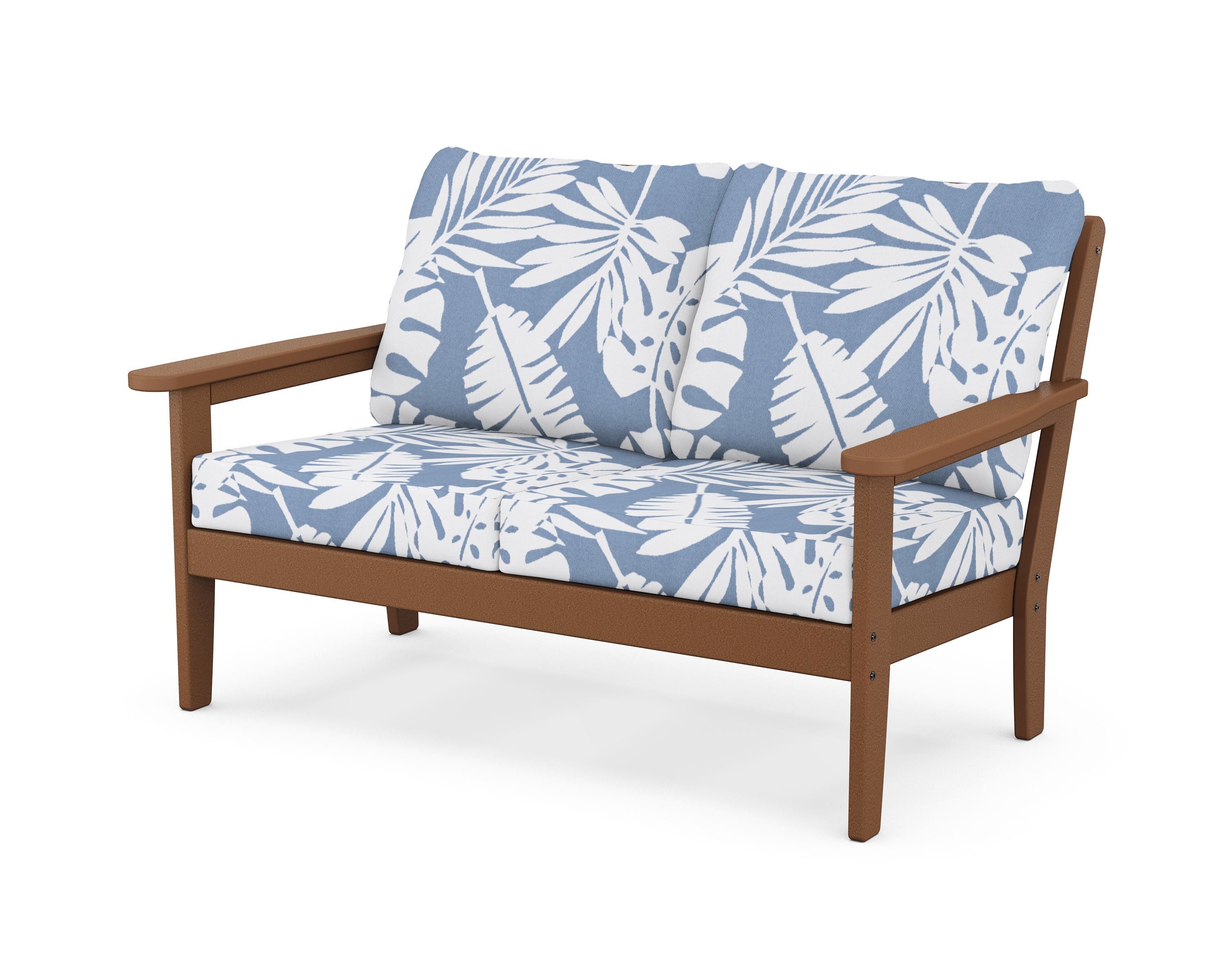 Country Living Cottage Deep Seating Loveseat in Teak / Leaf Sky Blue