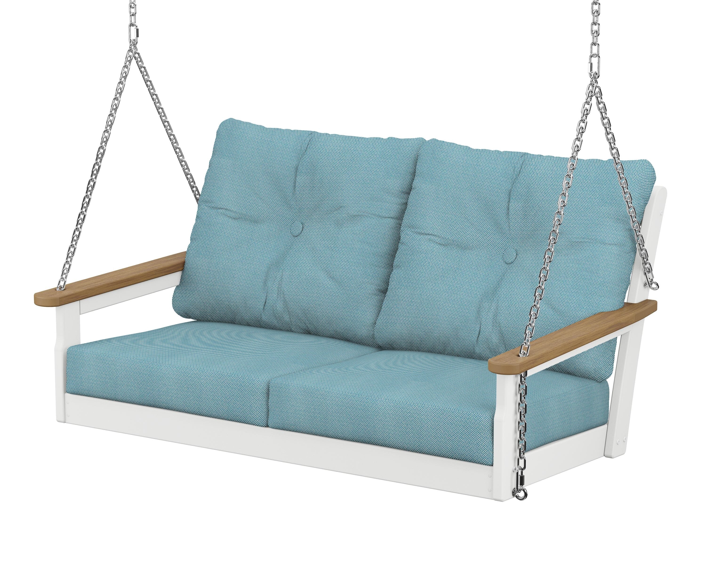 POLYWOOD® Vineyard Deep Seating Swing in White / Natural / Lattice Sky Blue