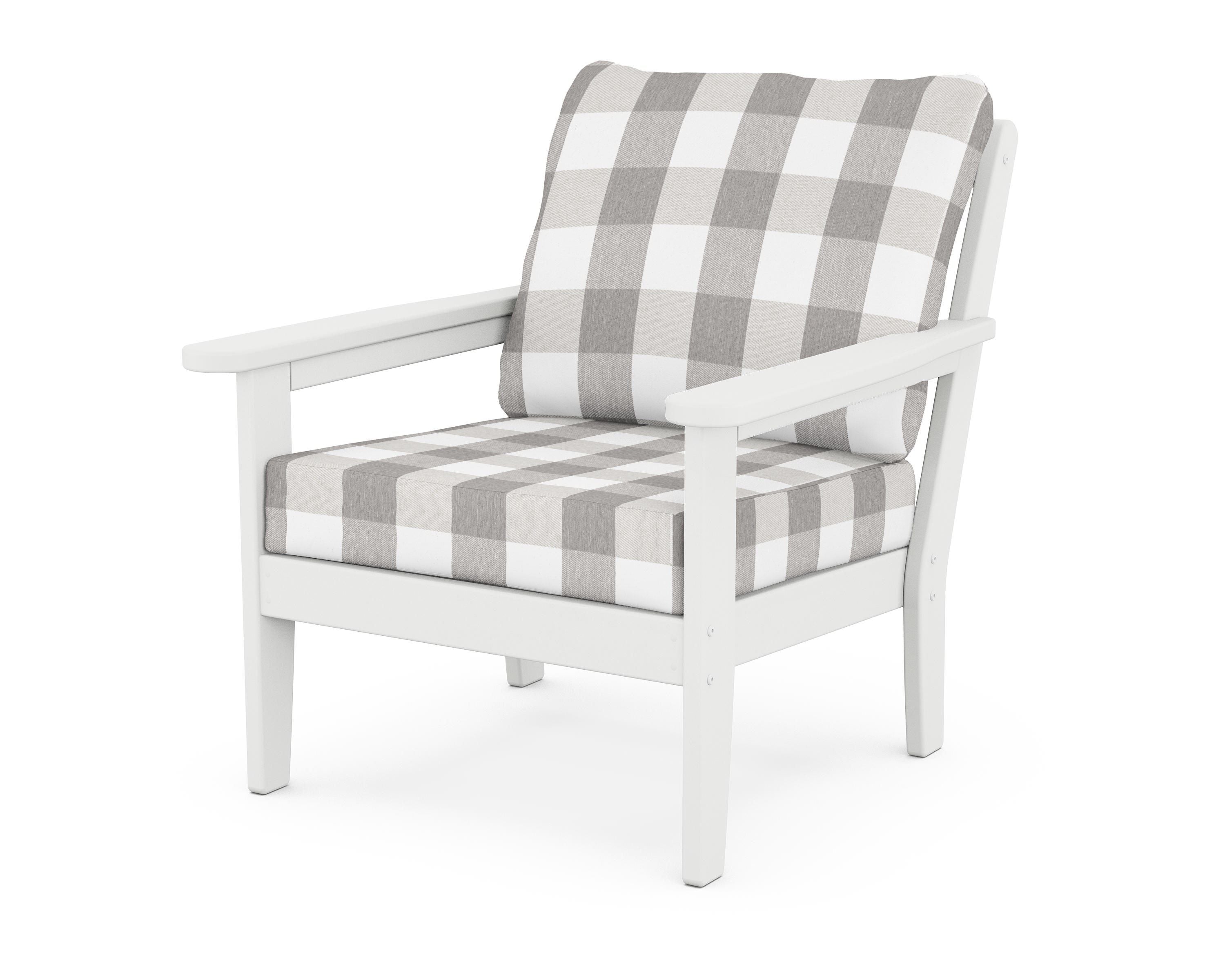 Country Living Cottage Deep Seating Chair in White / Buffalo Plaid Grey Mist