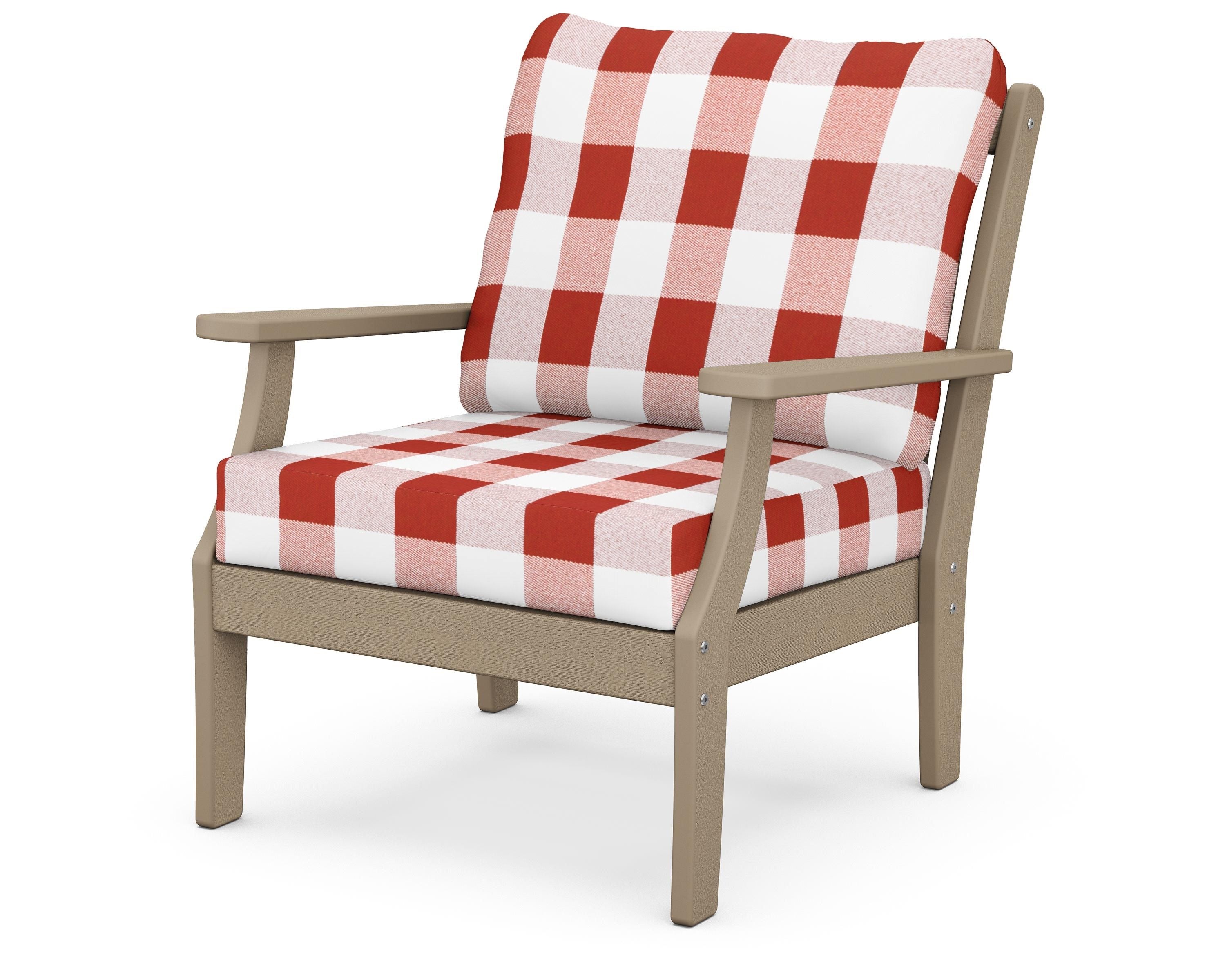 POLYWOOD® Braxton Deep Seating Chair in Vintage Sahara / Buffalo Plaid Crimson