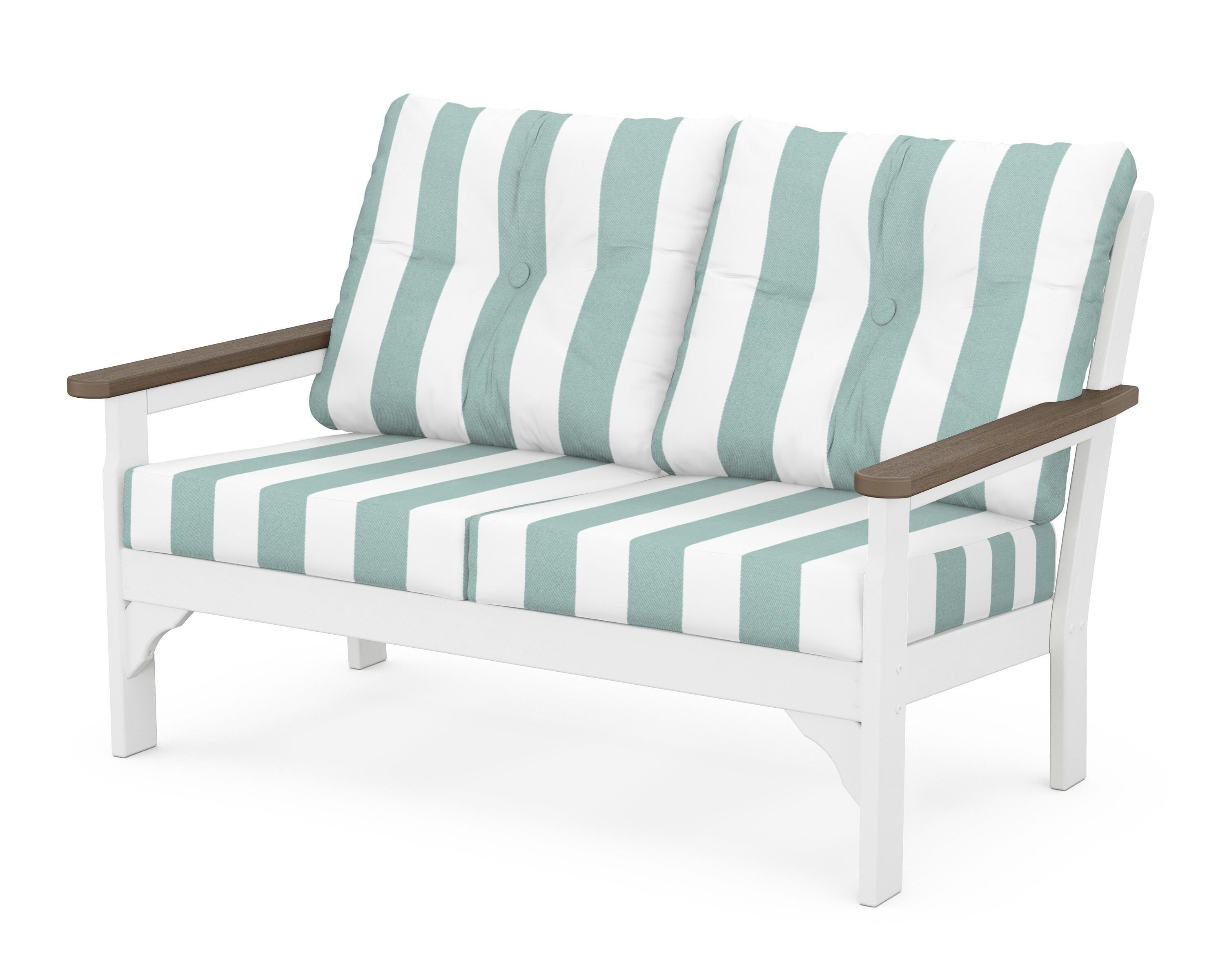 POLYWOOD® Vineyard Deep Seating Loveseat in White / Kona / Cabana Stripe Glacier Spa