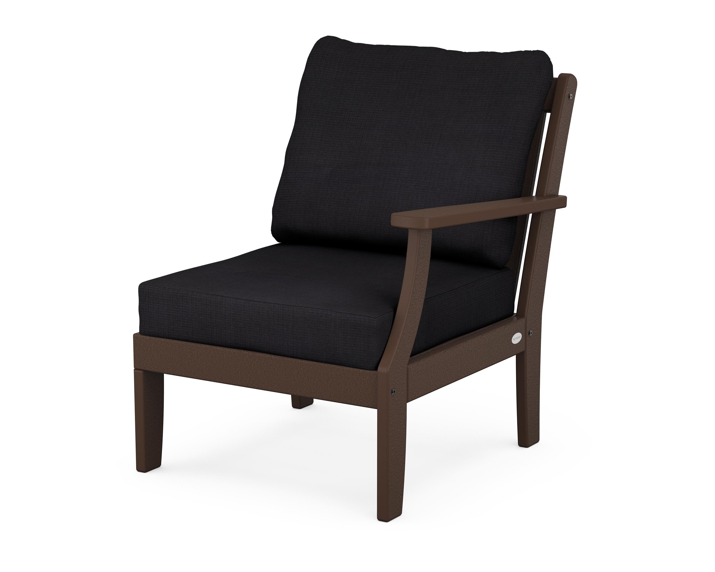 POLYWOOD® Braxton Modular Right Arm Chair in Mahogany / Midnight Linen