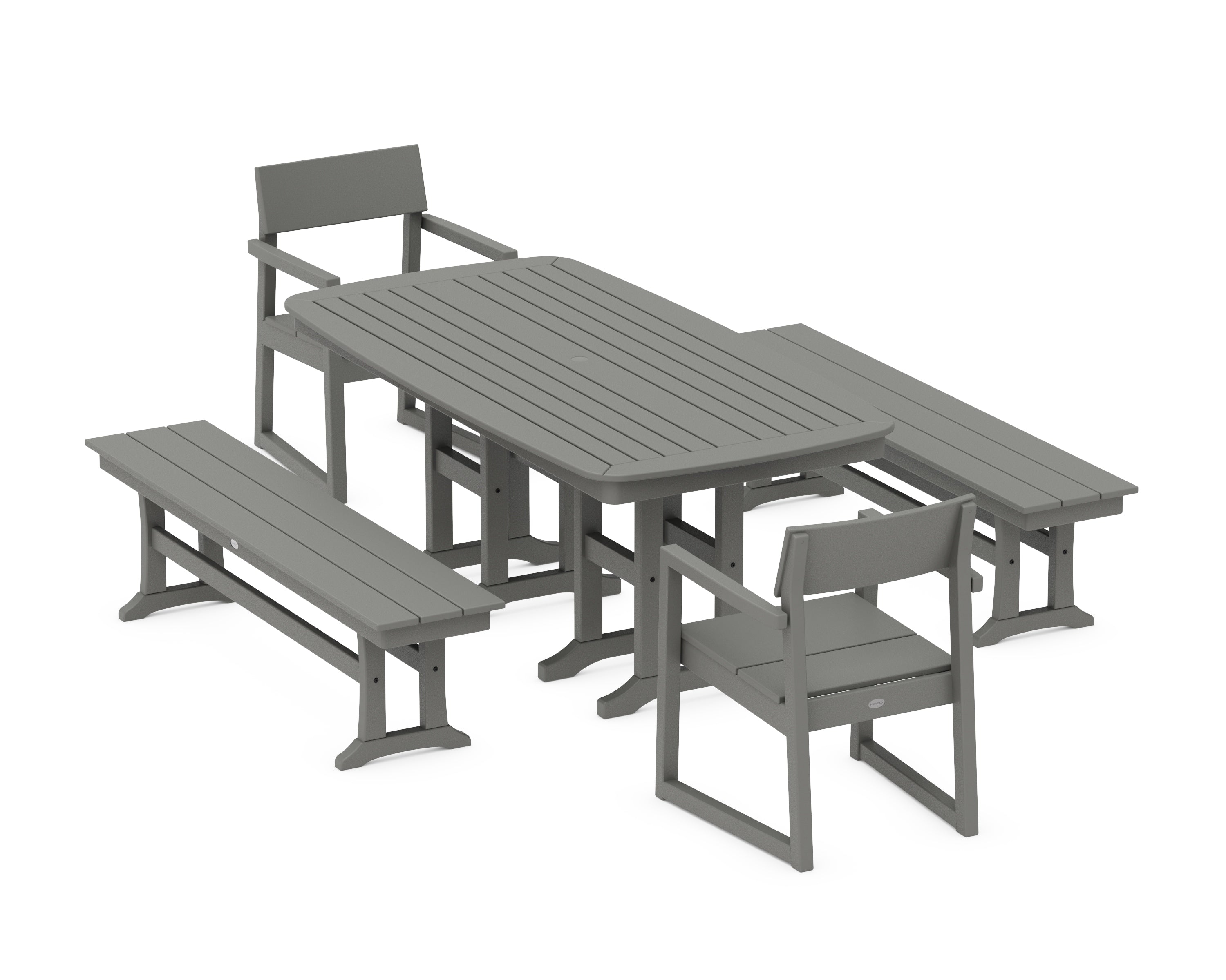 POLYWOOD® EDGE 5-Piece Dining Set with Benches in Slate Grey