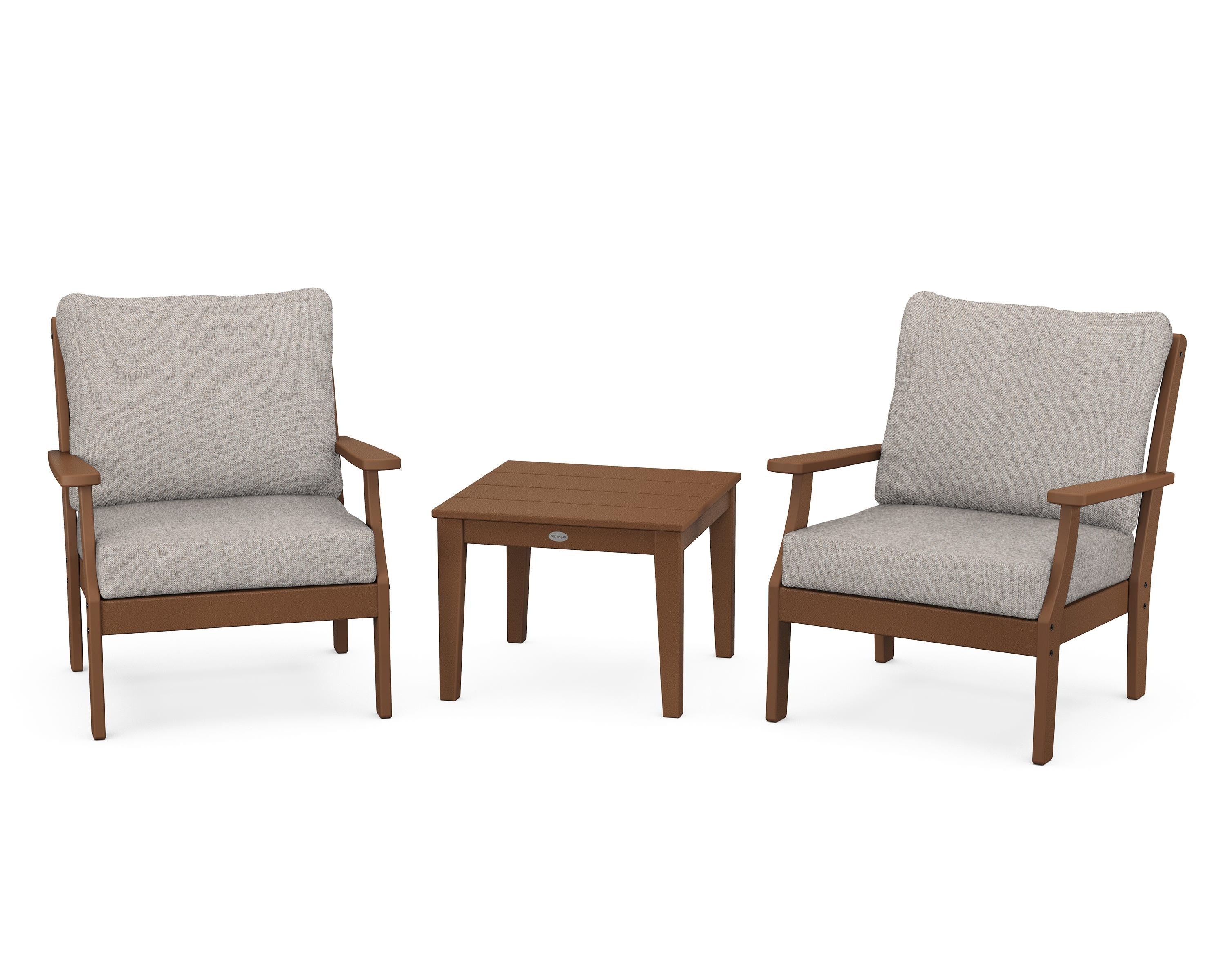 POLYWOOD® Braxton 3-Piece Deep Seating Set in Teak / Weathered Tweed