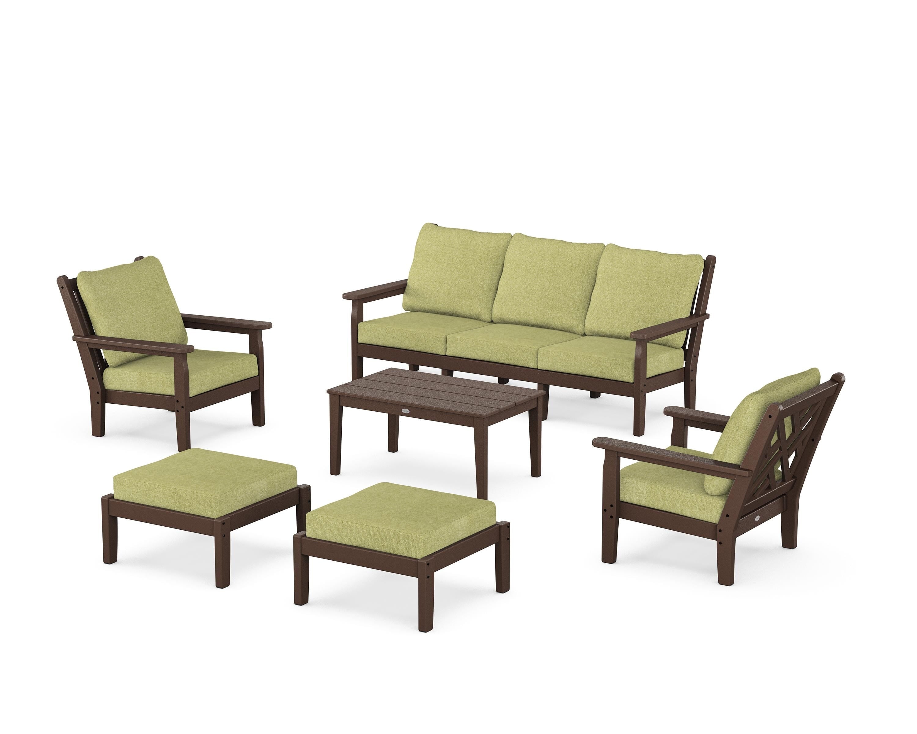 POLYWOOD® Chippendale 6-Piece Lounge Sofa Set in Mahogany / Chartreuse Boucle