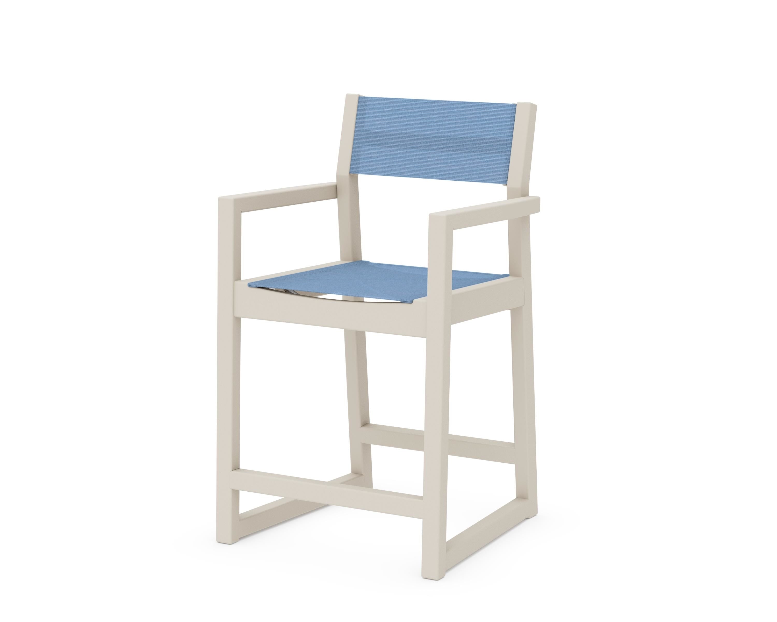 POLYWOOD® EDGE Sling Counter Arm Chair in Sand / Poolside Sling