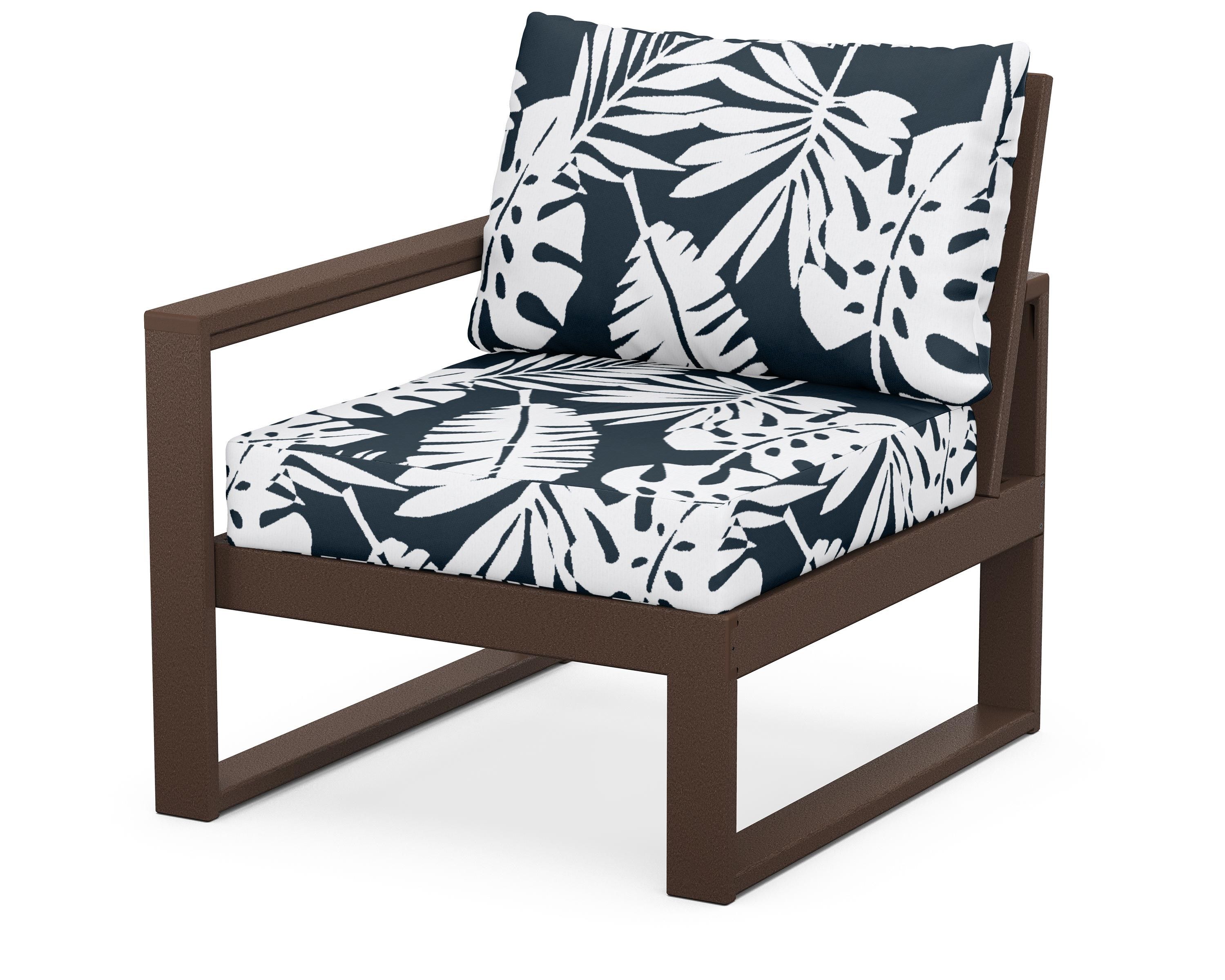 POLYWOOD® EDGE Modular Left Arm Chair in Mahogany / Leaf Marine Indigo