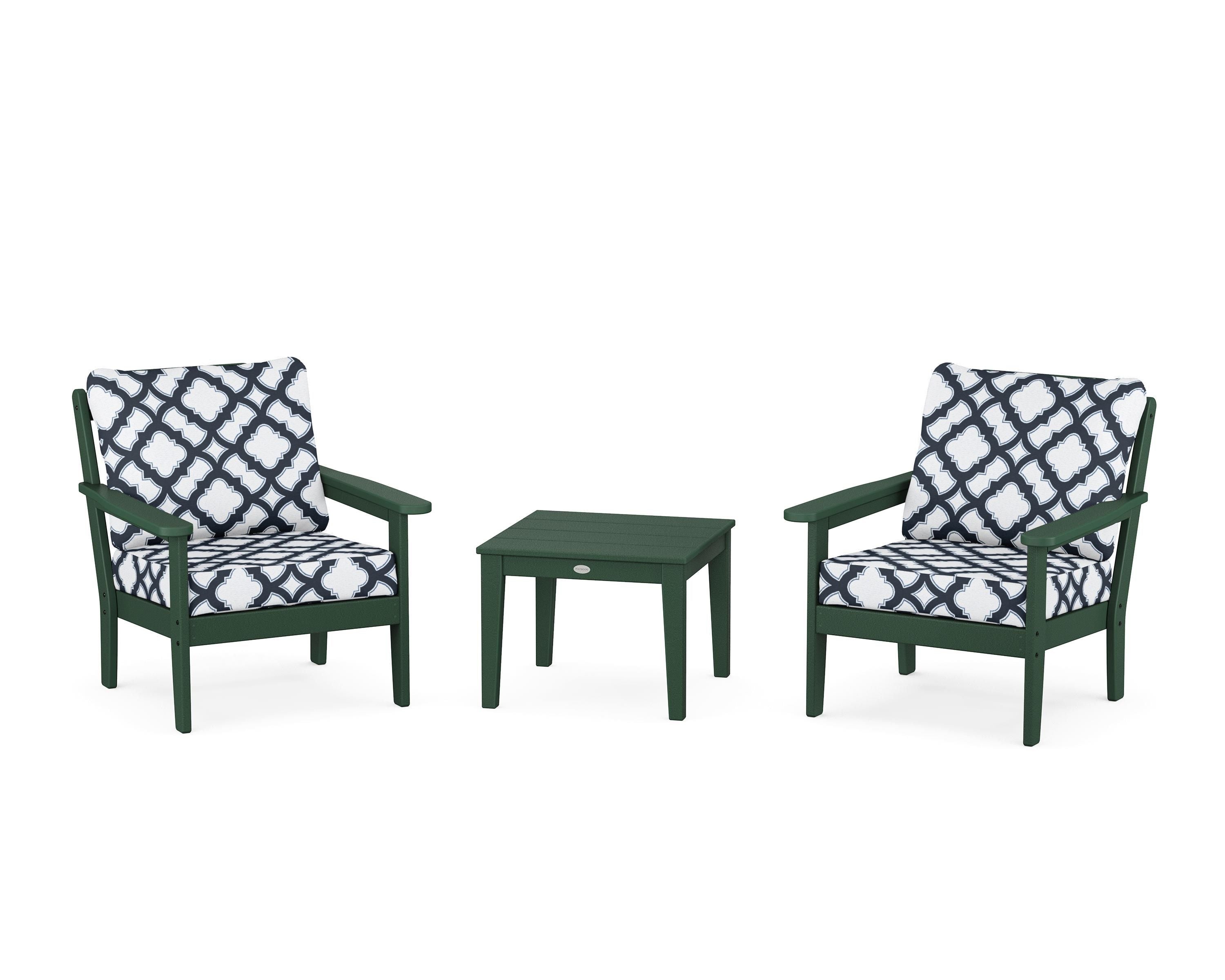 Country Living Cottage 3-Piece Deep Seating Set in Green / Trellis Marine Indigo