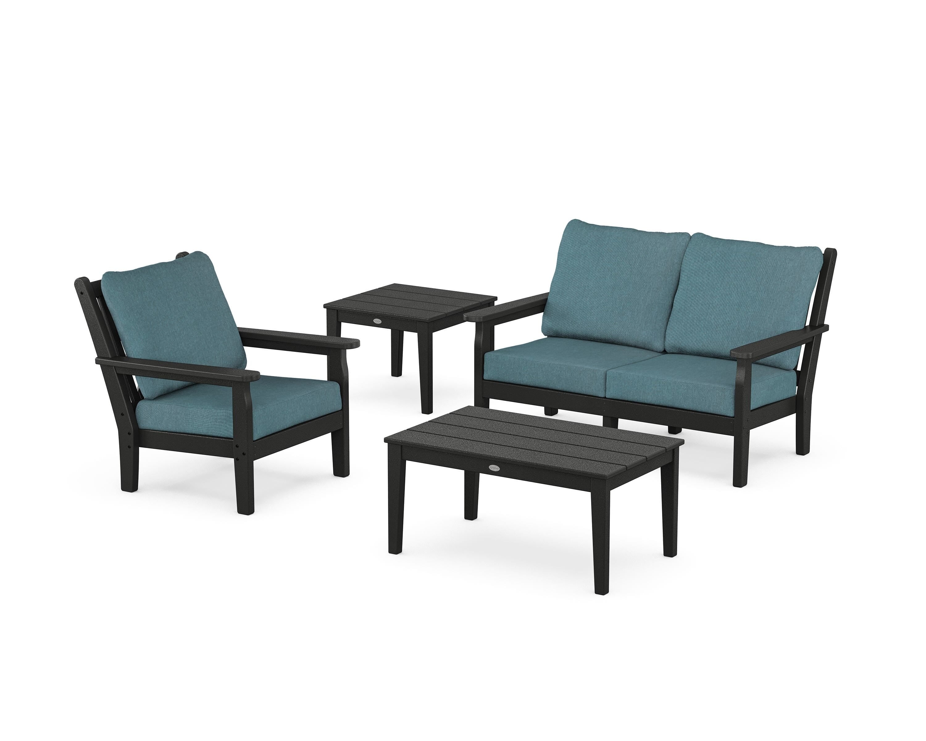 POLYWOOD® Chippendale 4-Piece Deep Seating Set in Black / Ocean Teal