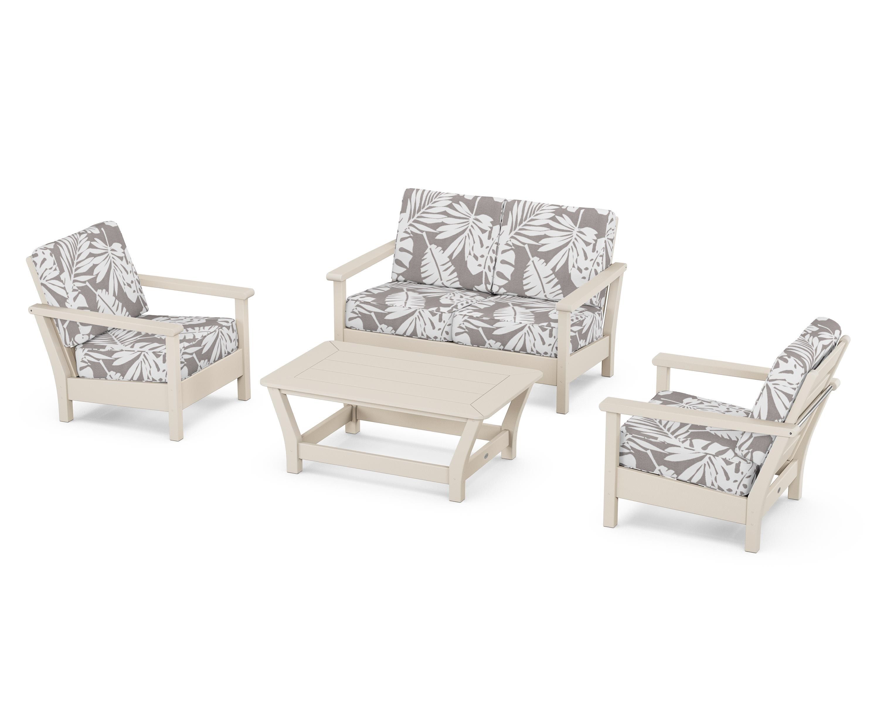POLYWOOD® Harbour 4-Piece Deep Seating Set in Sand / Leaf Grey Mist