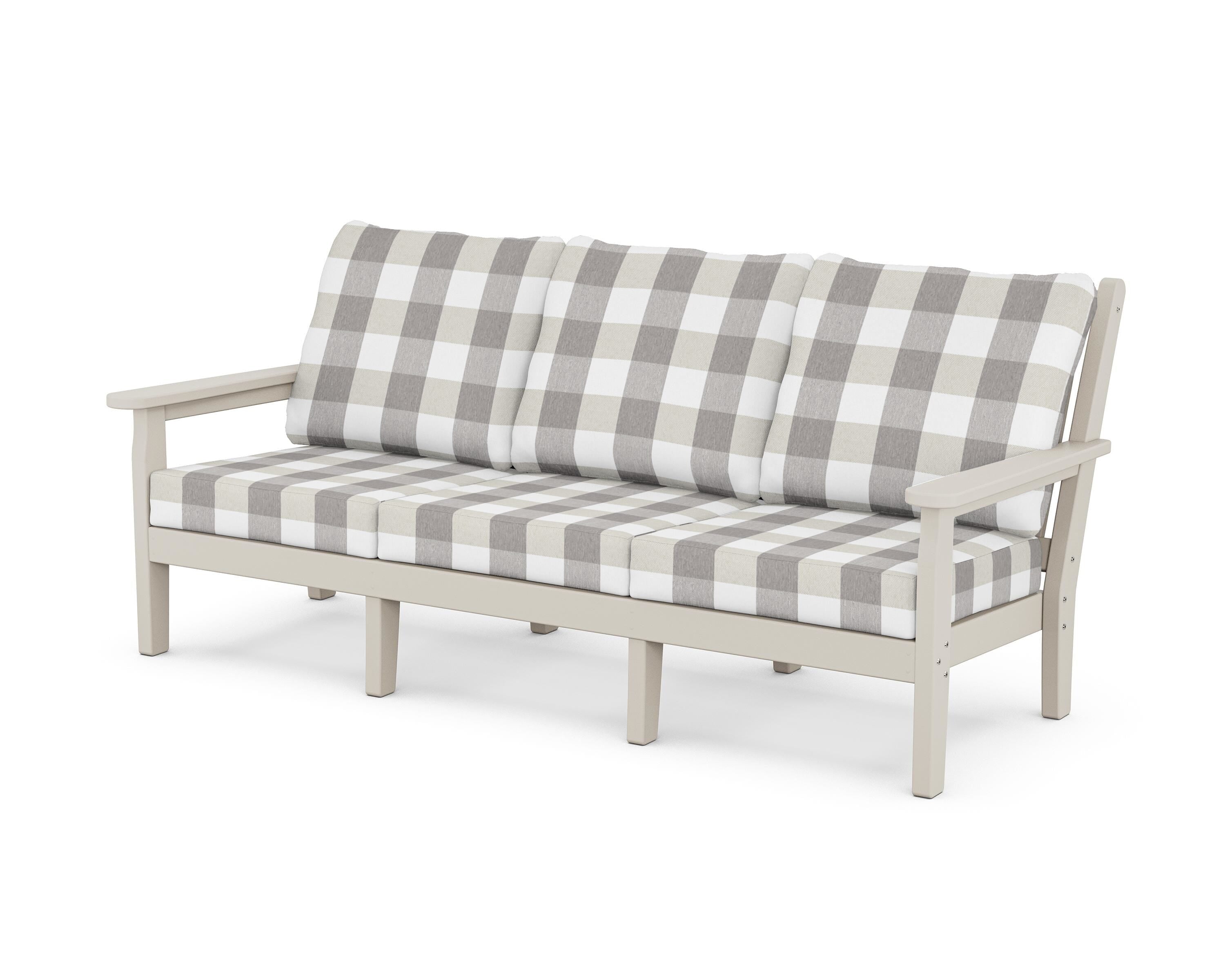 POLYWOOD® Chippendale Deep Seating Sofa in Sand / Buffalo Plaid Grey Mist