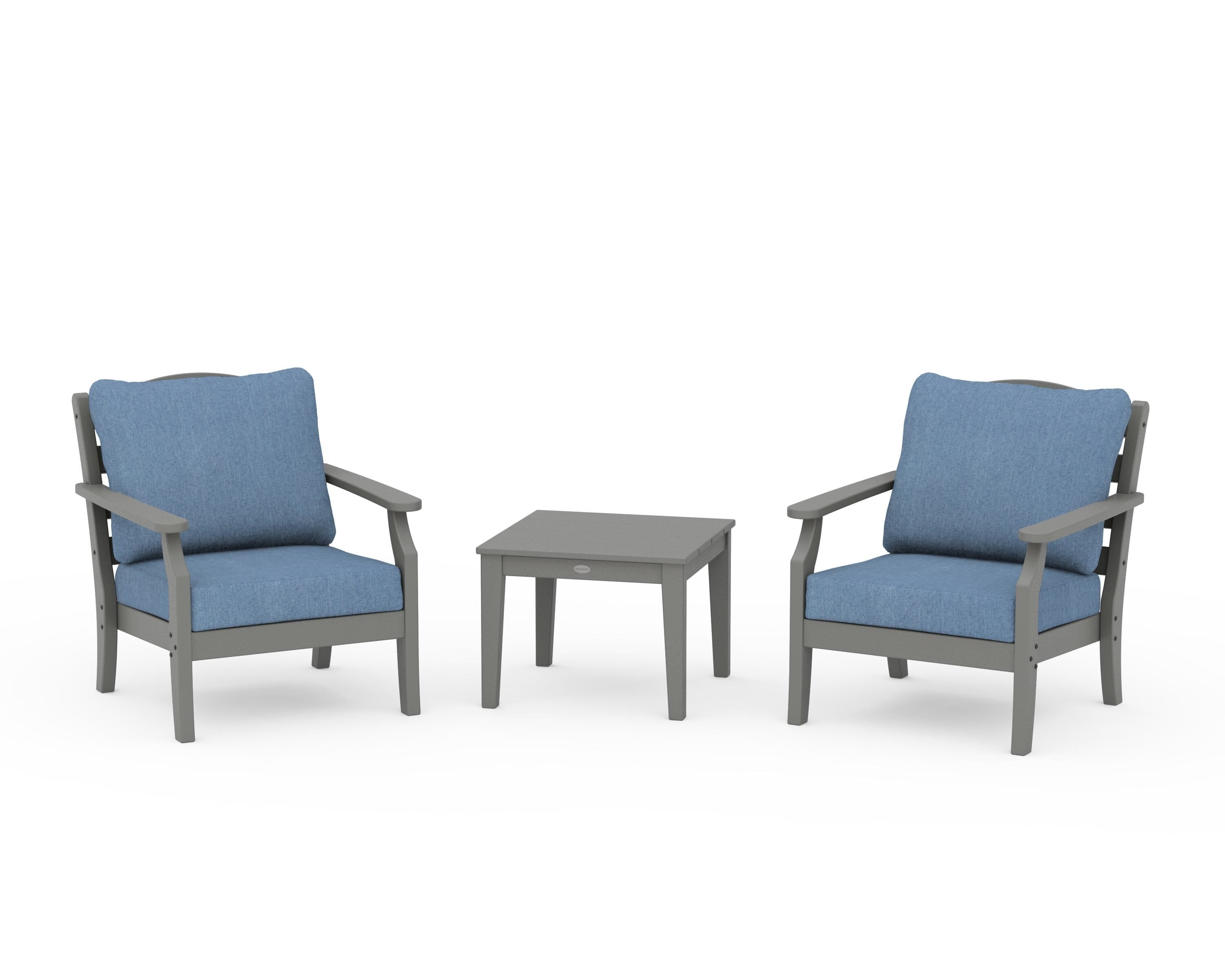 Draper James™ by POLYWOOD® Savannah 3-Piece Deep Seating Set in Slate Grey / Sky Blue