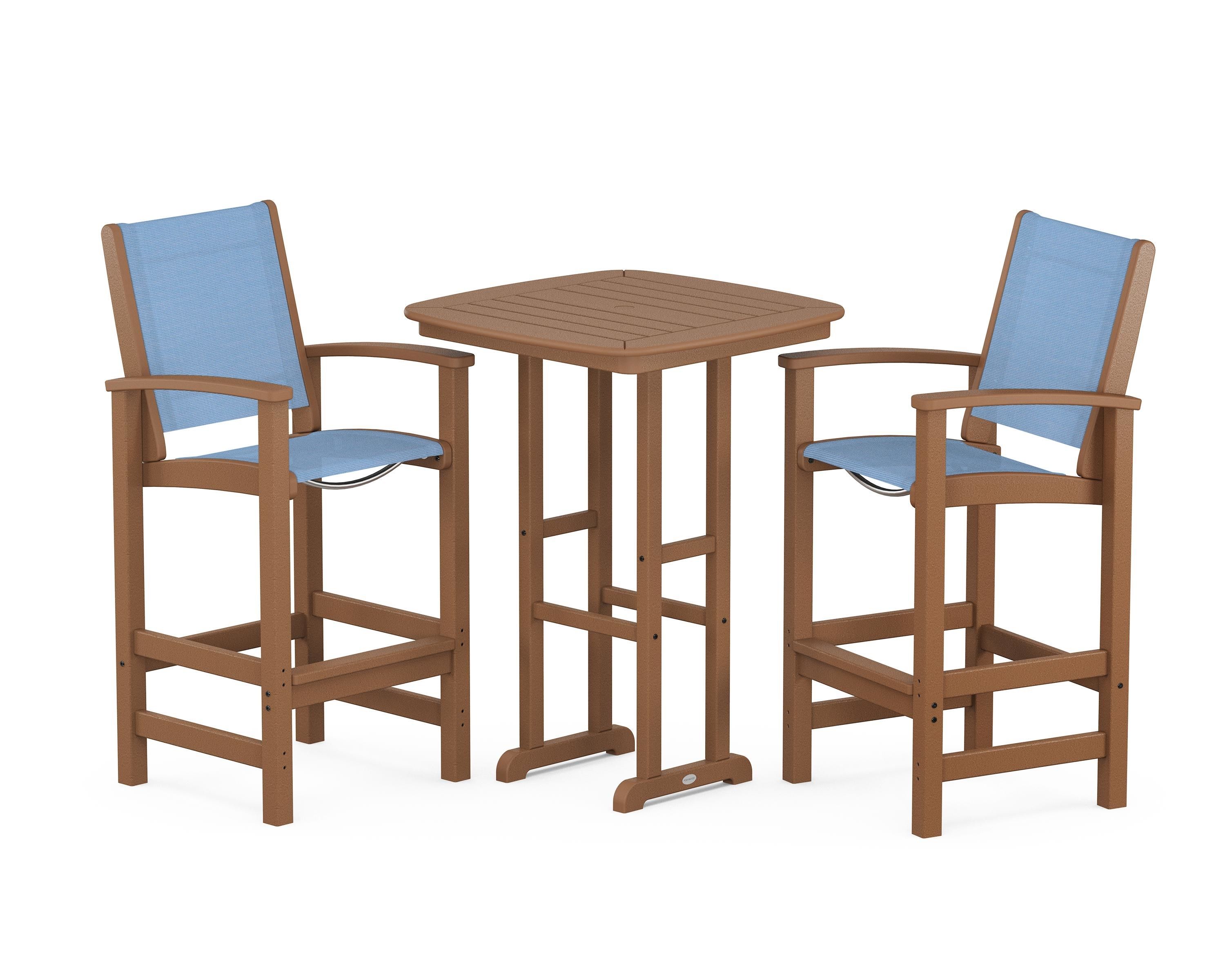 POLYWOOD® Coastal 3-Piece Bar Set in Teak / Poolside Sling
