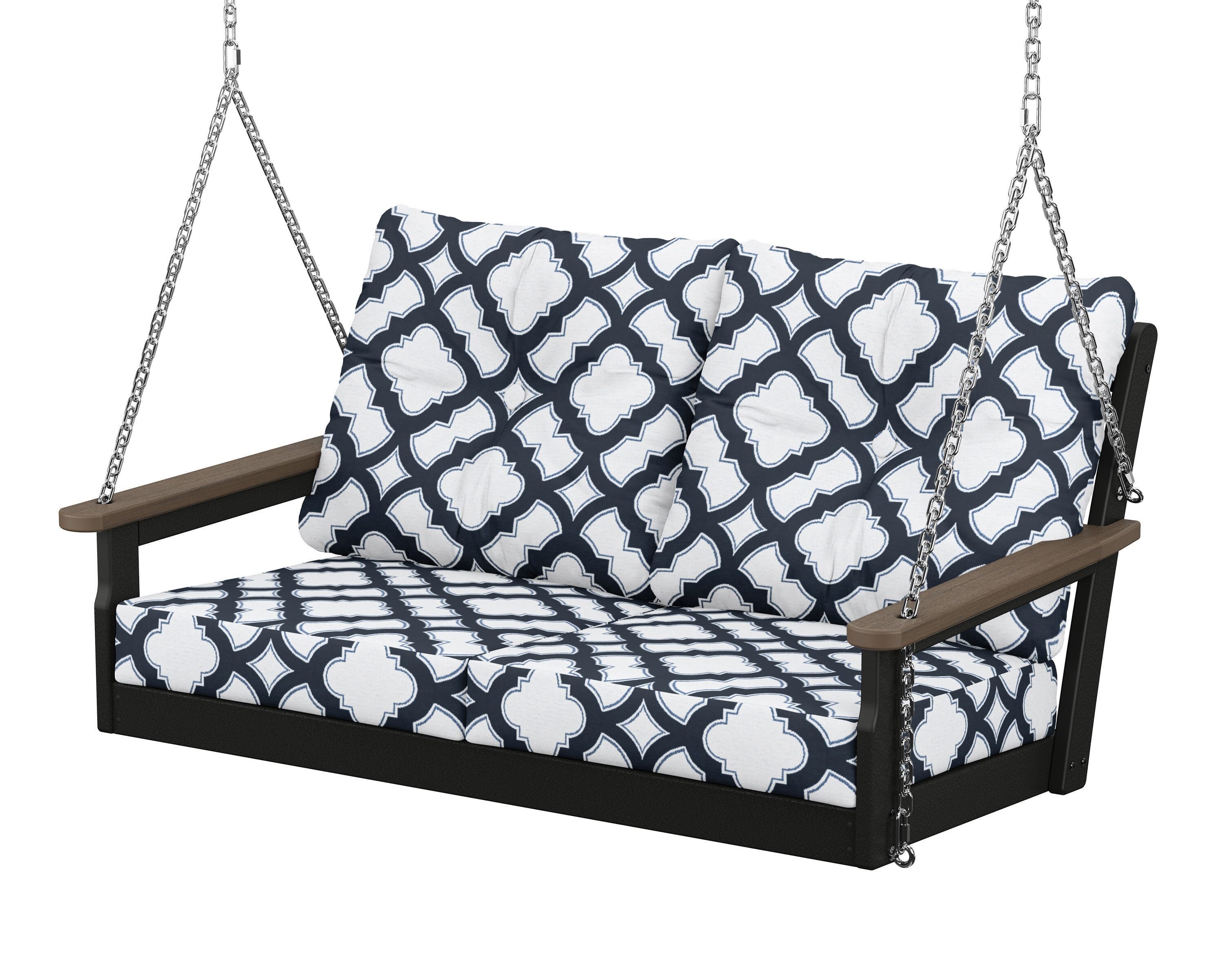 POLYWOOD® Vineyard Deep Seating Swing in Black / Kona / Trellis Marine Indigo