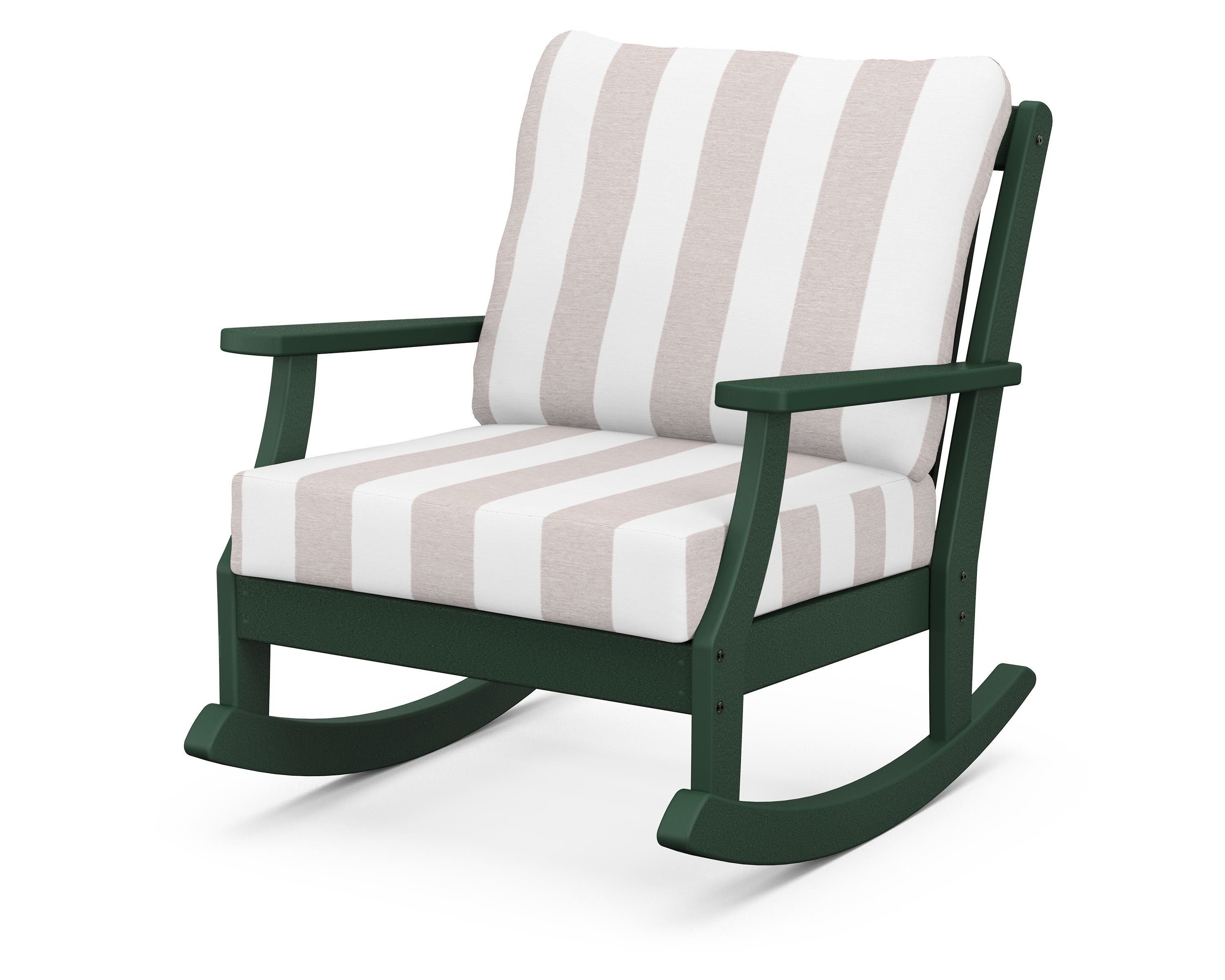 POLYWOOD® Braxton Deep Seating Rocking Chair in Green / Cabana Stripe Dune Burlap