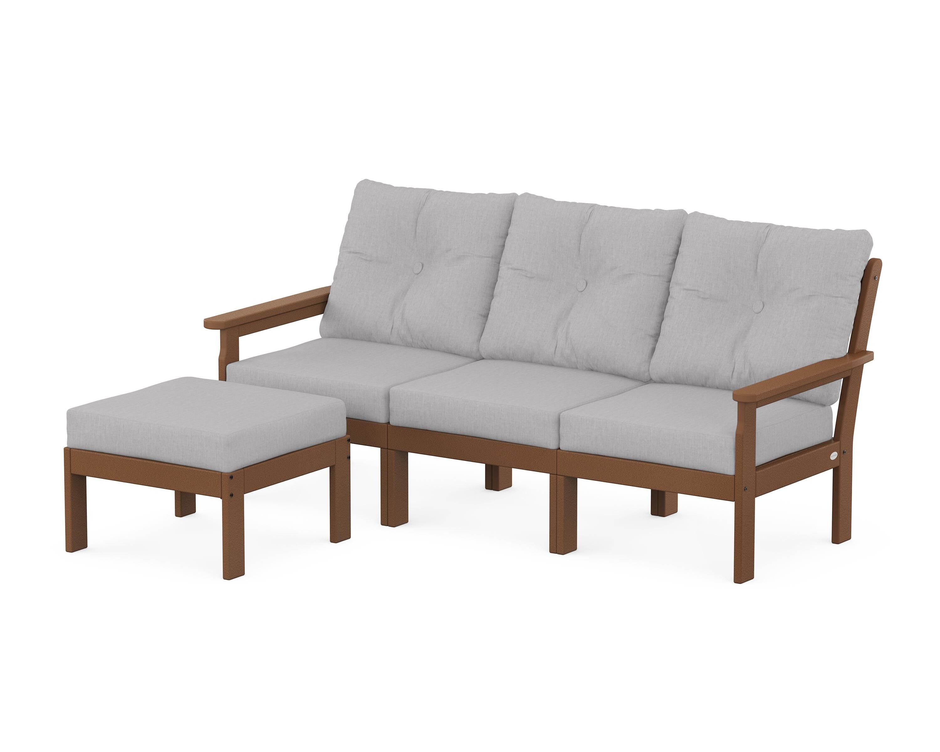 POLYWOOD® Vineyard 4-Piece Sectional with Ottoman in Teak / Granite