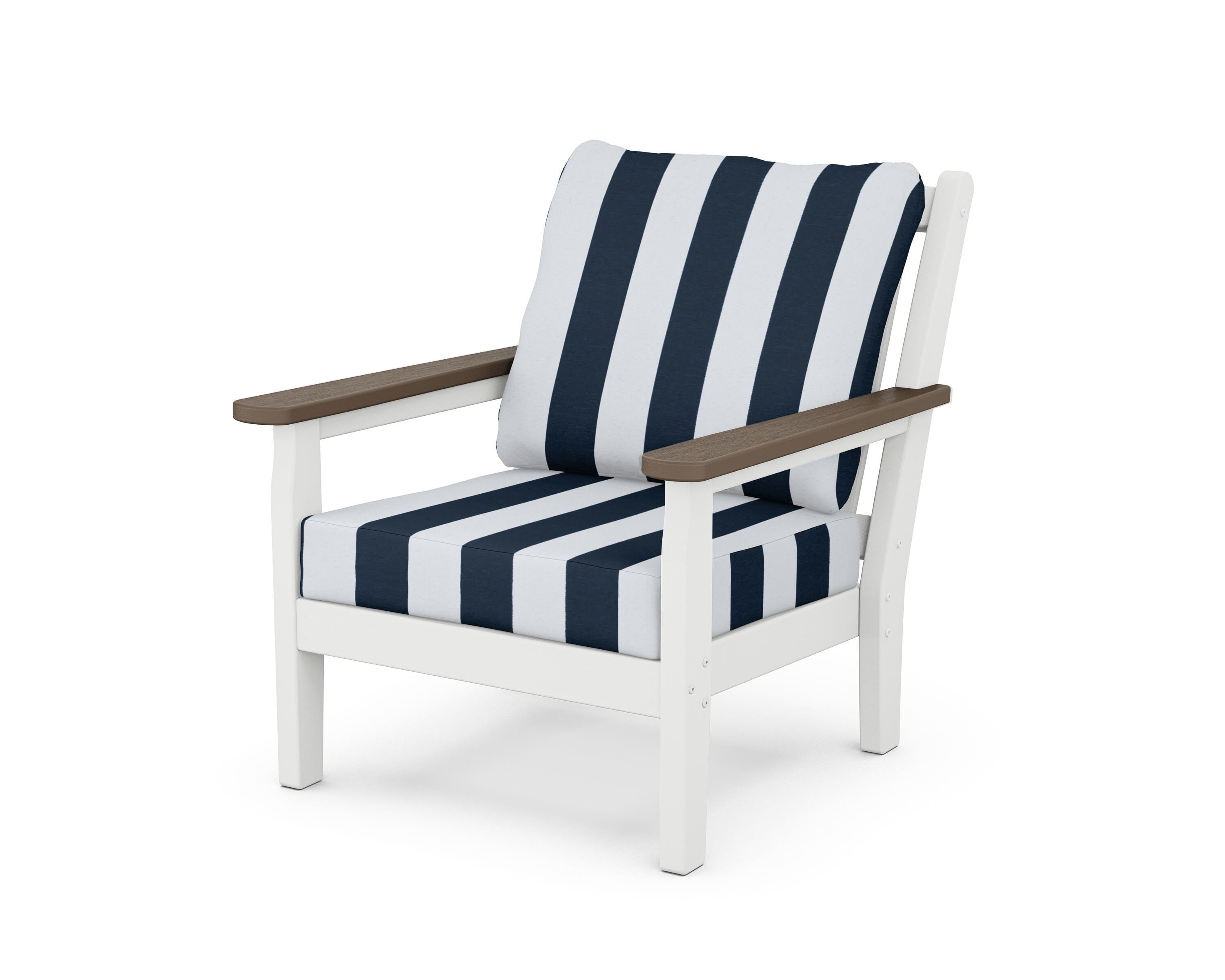 POLYWOOD® Chippendale Deep Seating Chair in White / Kona / Cabana Stripe Marine Indigo