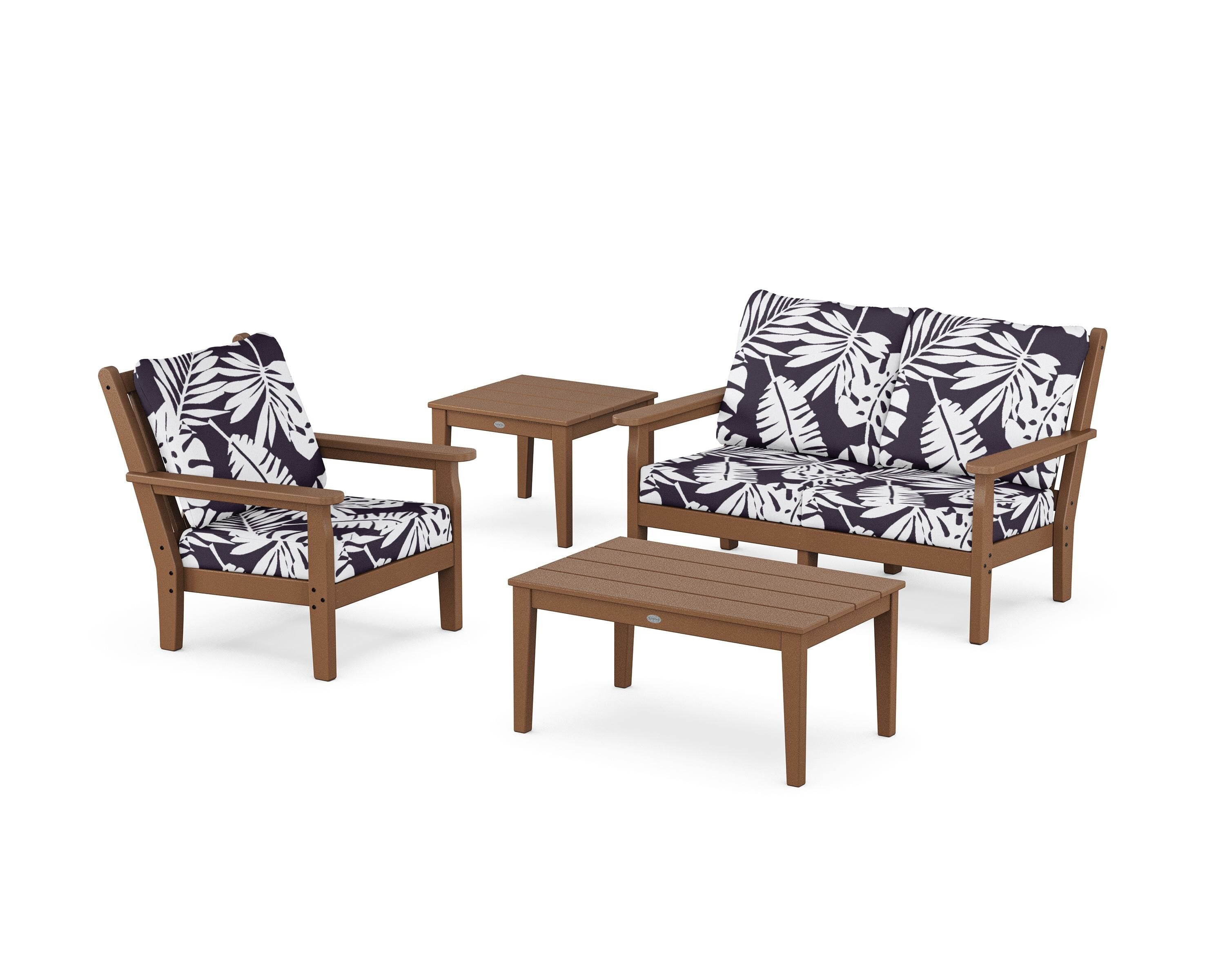 POLYWOOD® Chippendale 4-Piece Deep Seating Set in Teak / Leaf Navy