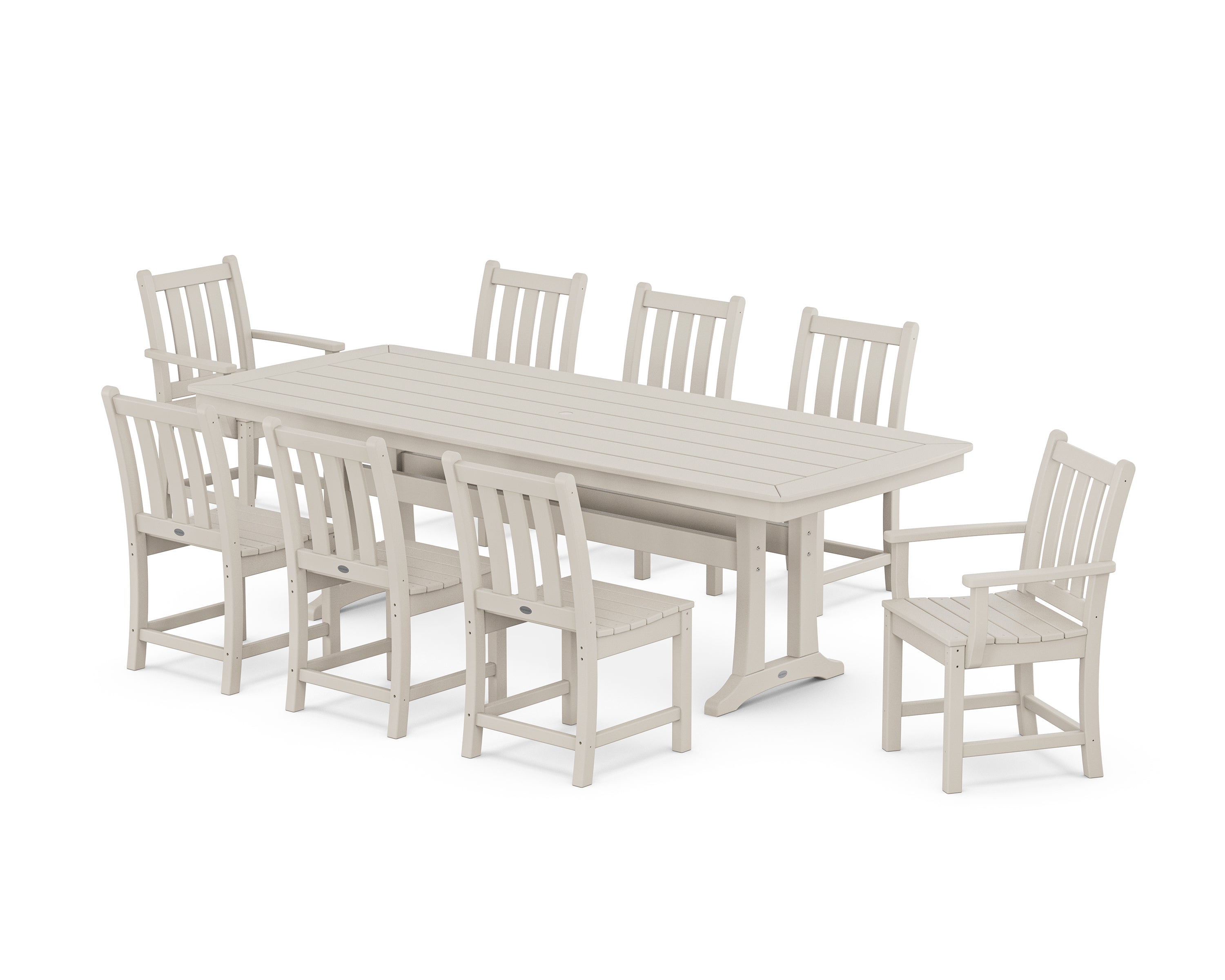 POLYWOOD® Traditional Garden 9-Piece Dining Set with Trestle Legs in Sand