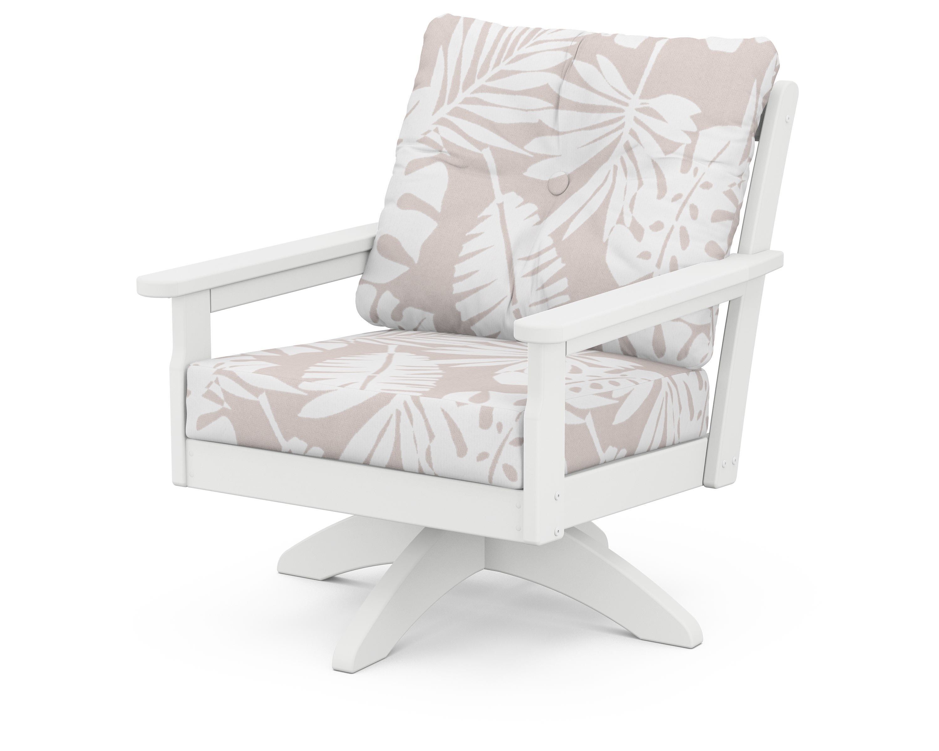 POLYWOOD® Vineyard Deep Seating Swivel Chair in White / Leaf Dune Burlap