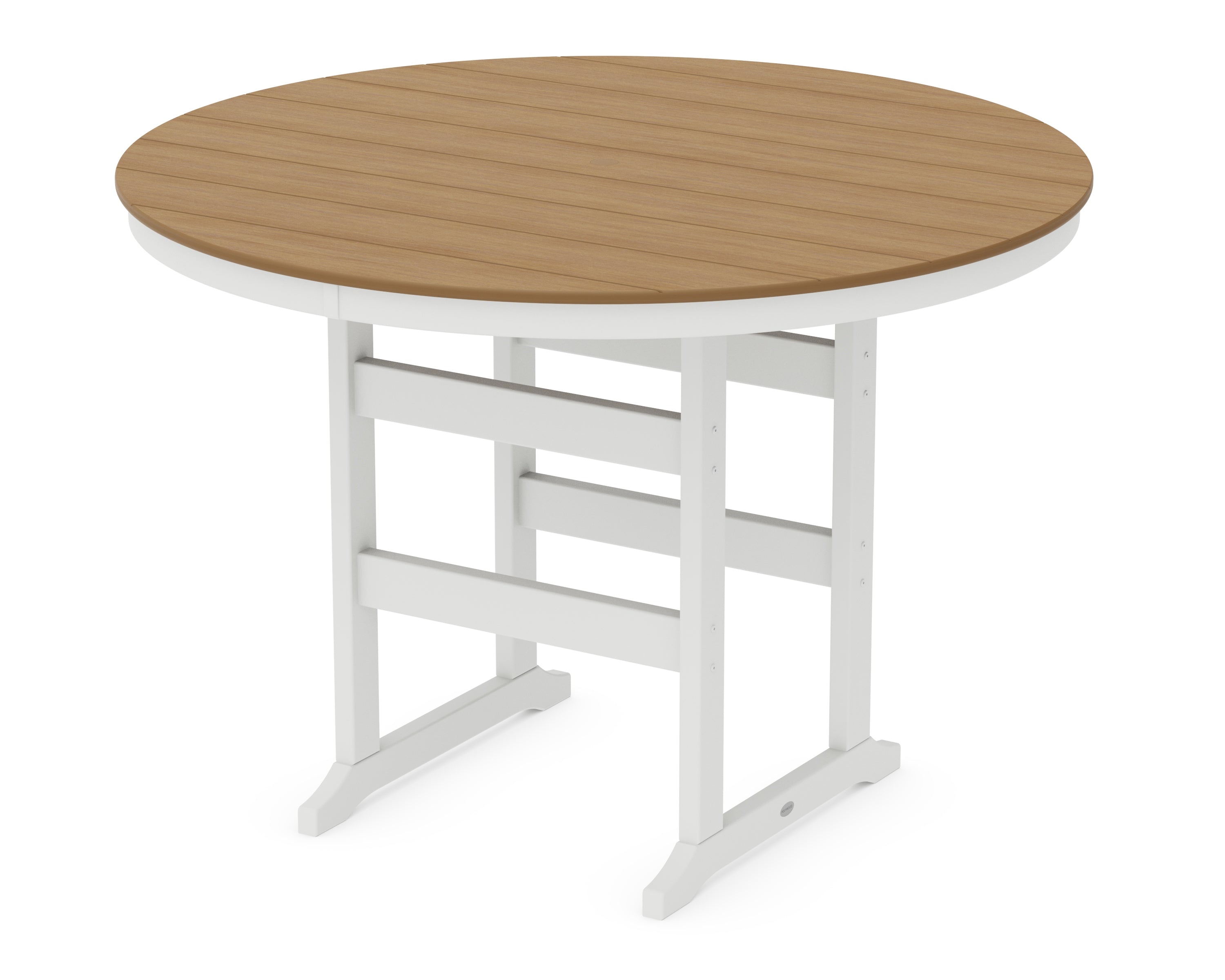POLYWOOD® 60" Round Farmhouse Bar Table in White / Natural
