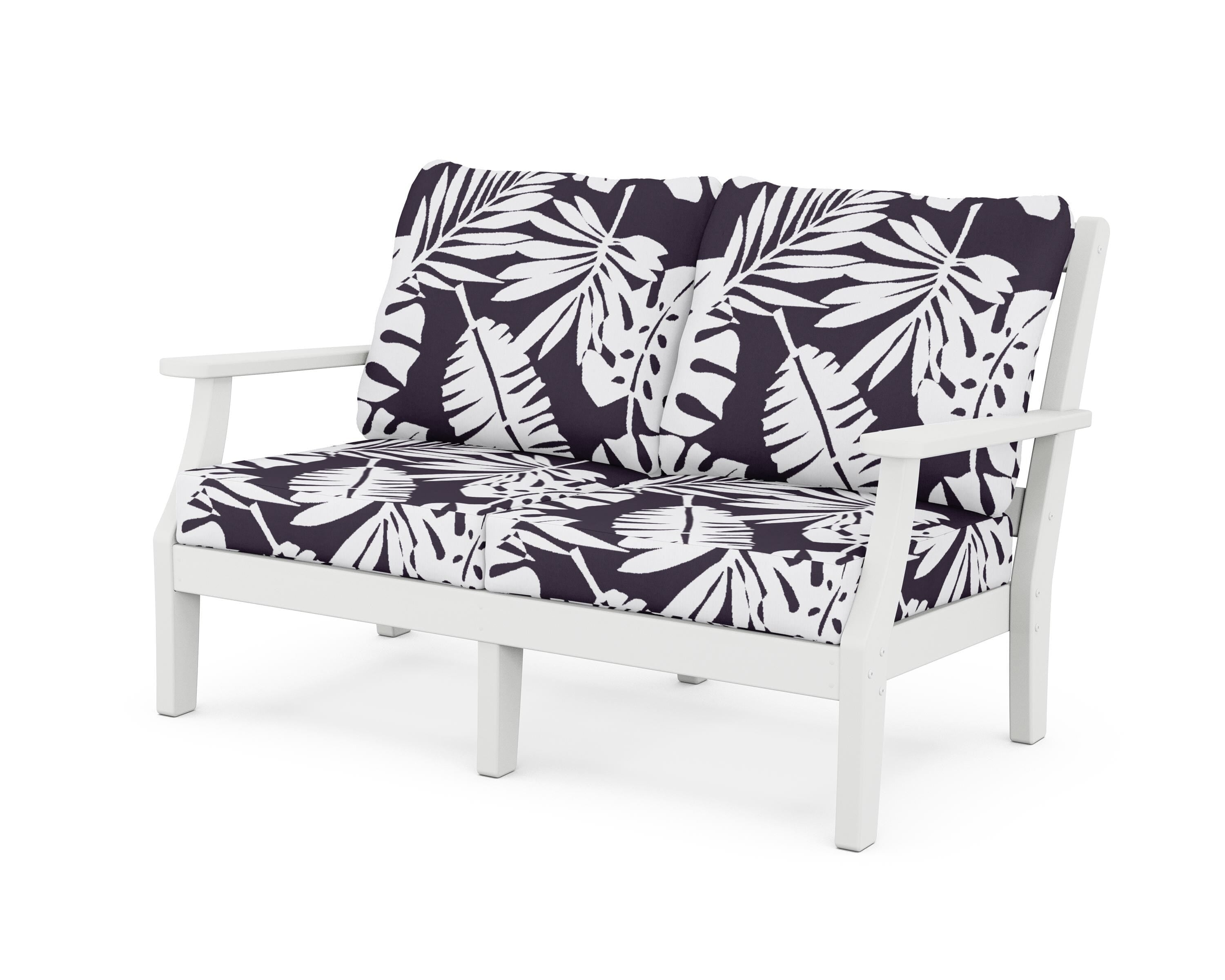 Martha Stewart by POLYWOOD® Chinoiserie Deep Seating Loveseat in White / Leaf Navy