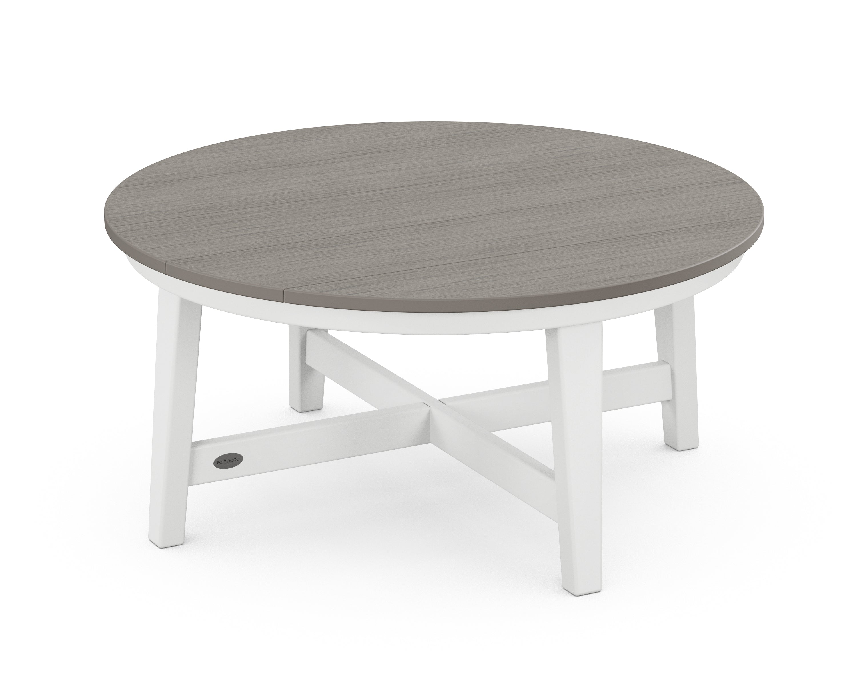 POLYWOOD® Newport 36" Round Coffee Table in White / Driftwood