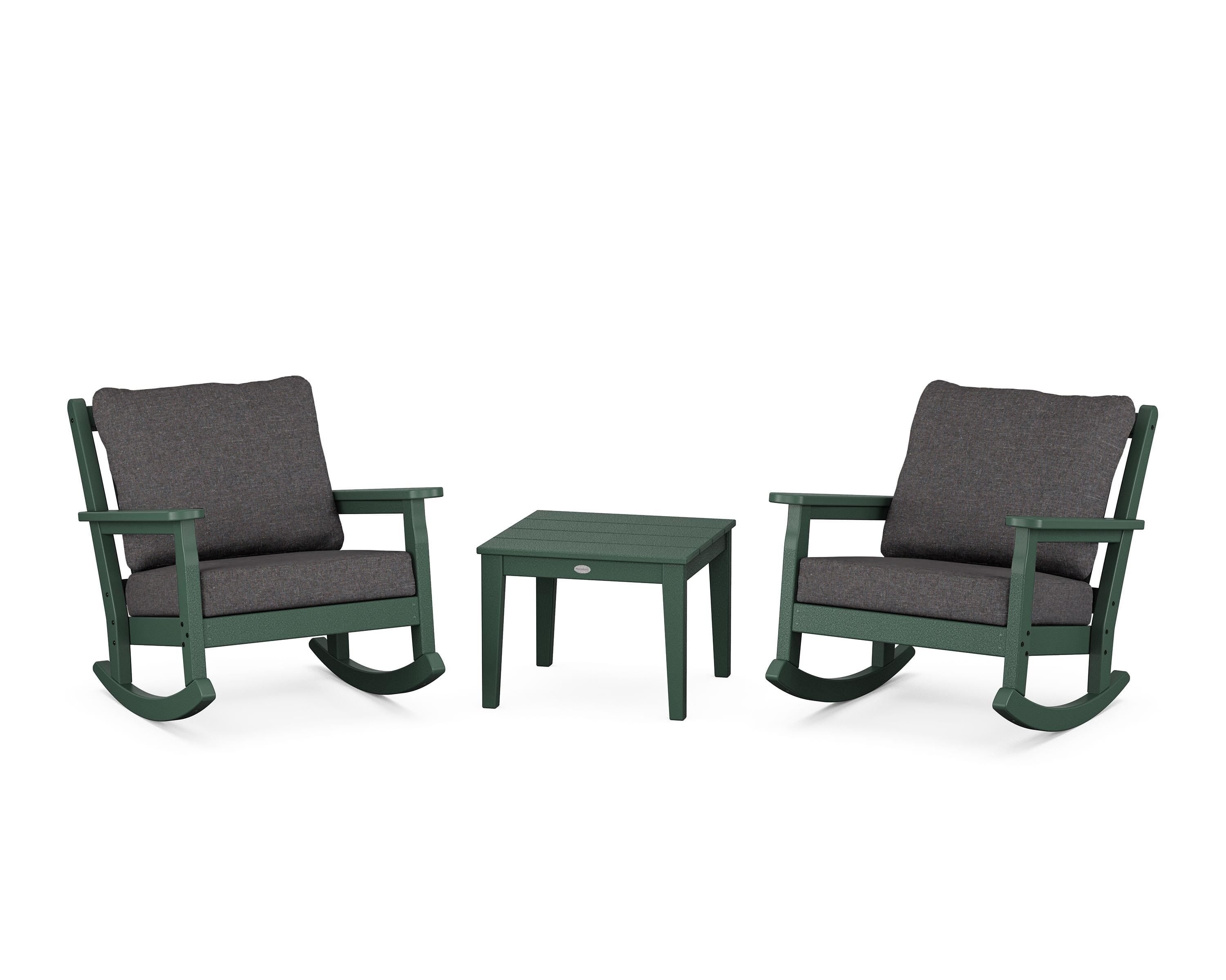 POLYWOOD® Chippendale 3-Piece Deep Seating Rocker Set in Green / Ash Charcoal