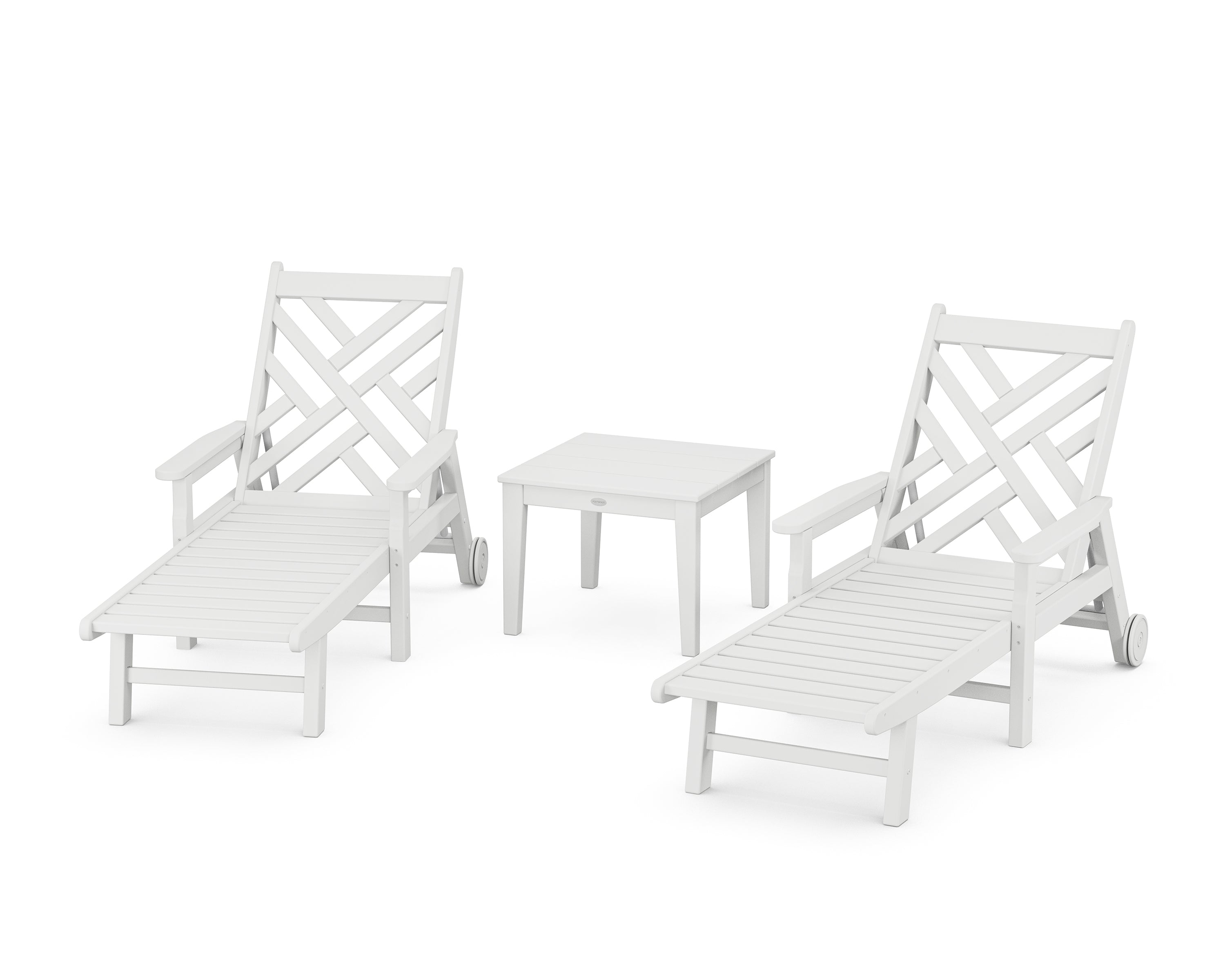 POLYWOOD® Chippendale 3-Piece Chaise Set with Arms and Wheels in White