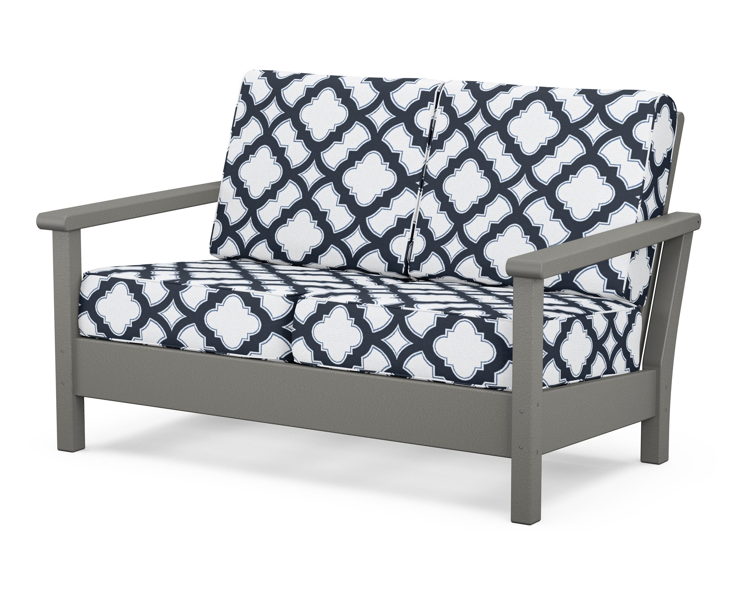 POLYWOOD® Harbour Deep Seating Loveseat in Slate Grey / Trellis Marine Indigo