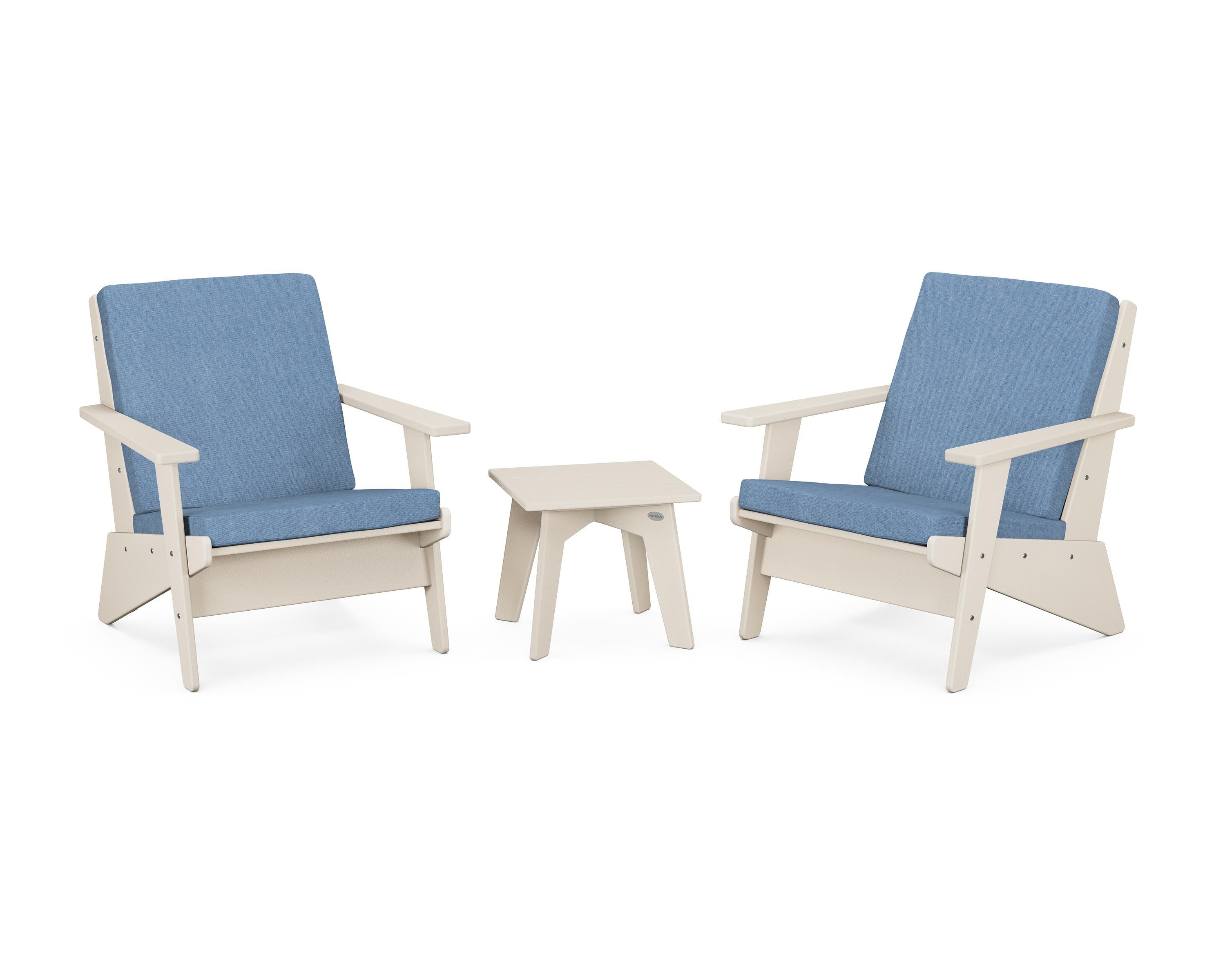 POLYWOOD® Riviera Modern Lounge 3-Piece Set in Sand / Sky Blue