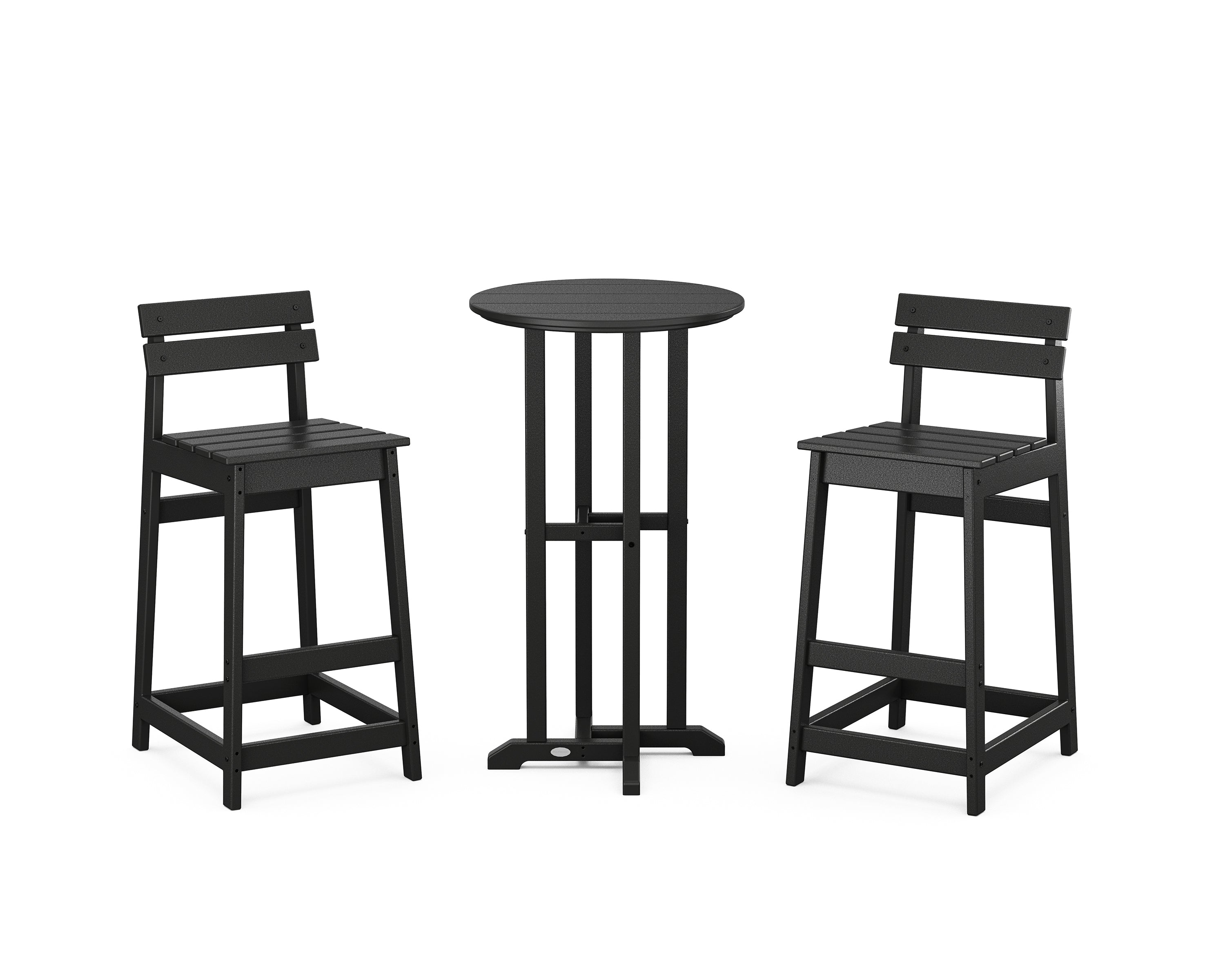 POLYWOOD® Modern Studio Plaza Lowback Bar Chair 3-Piece Bistro Set in Black