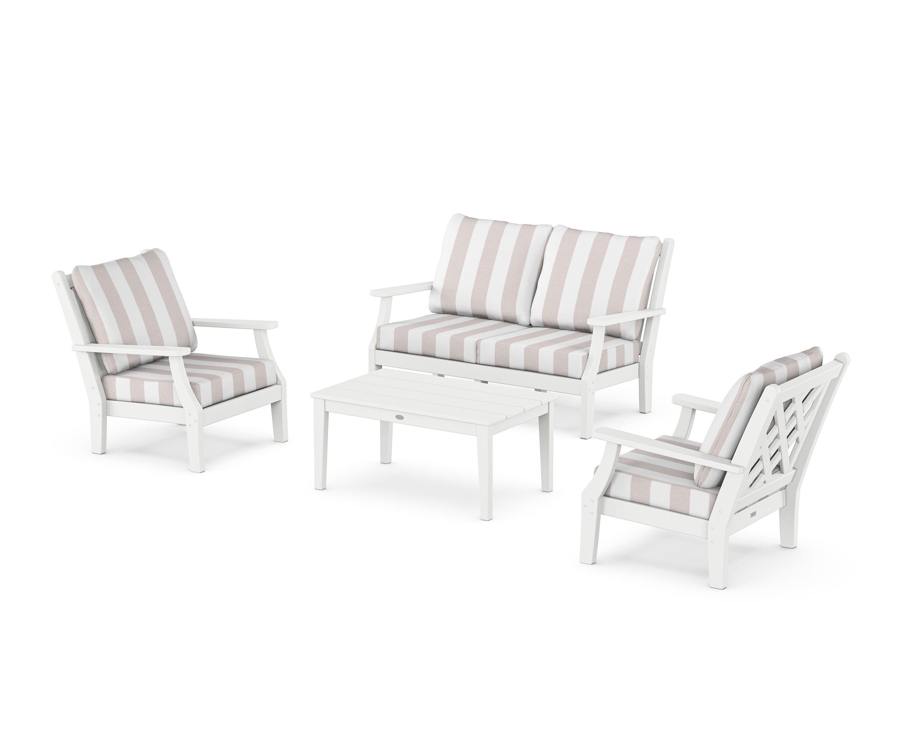 Country Living Wovendale 4-Piece Deep Seating Set with Loveseat in White / Cabana Stripe Dune Burlap