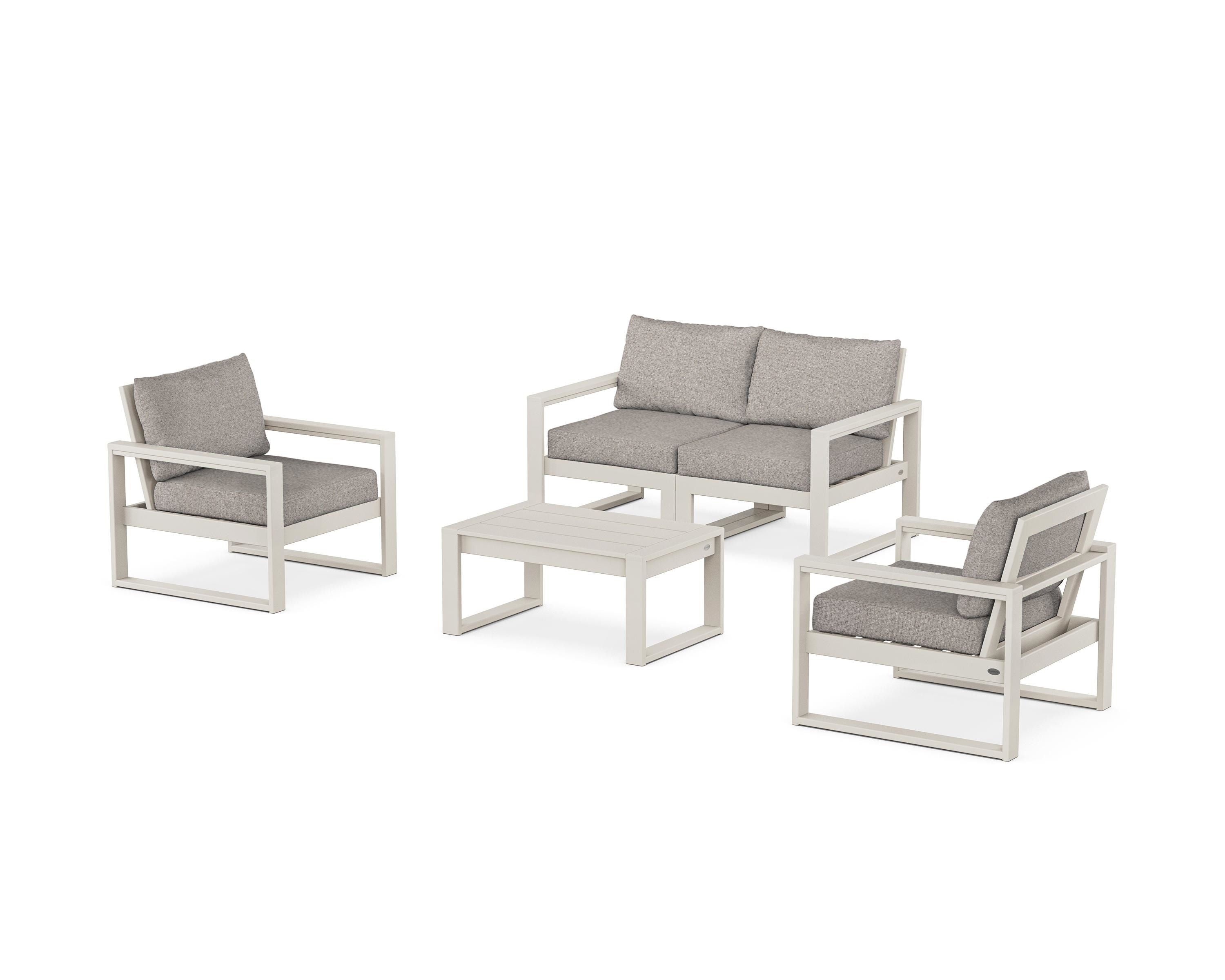 POLYWOOD® EDGE Sectional 4-Piece Deep Seating Set with Loveseat in Sand / Weathered Tweed