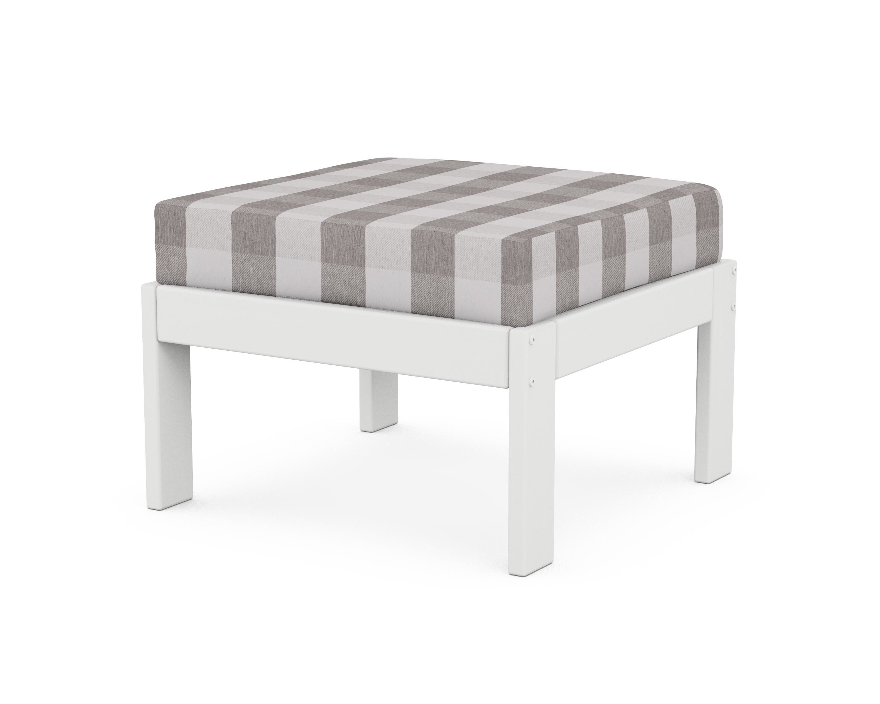POLYWOOD® Vineyard Modular Ottoman in White / Buffalo Plaid Grey Mist