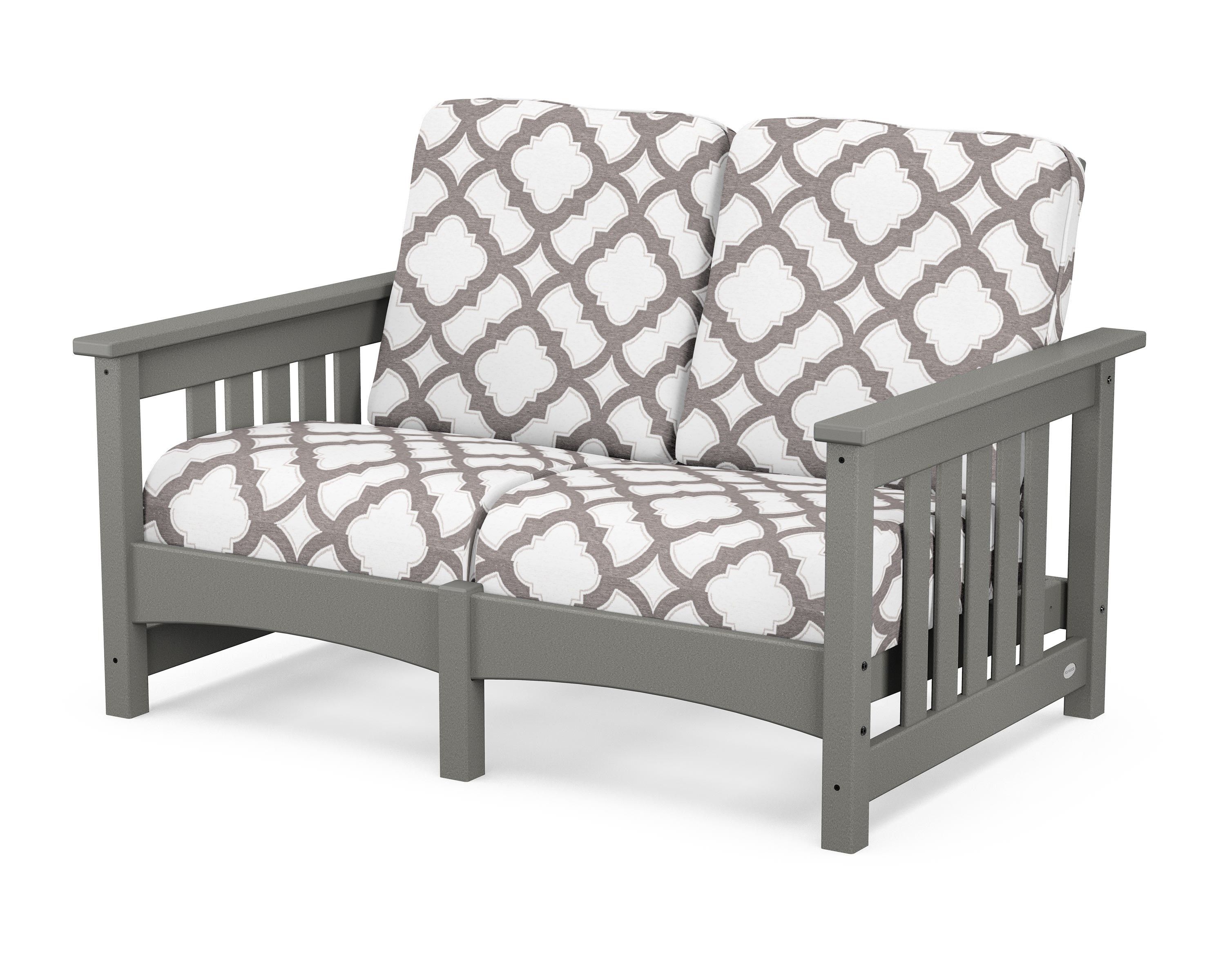 POLYWOOD® Club Mission Loveseat in Slate Grey / Trellis Grey Mist