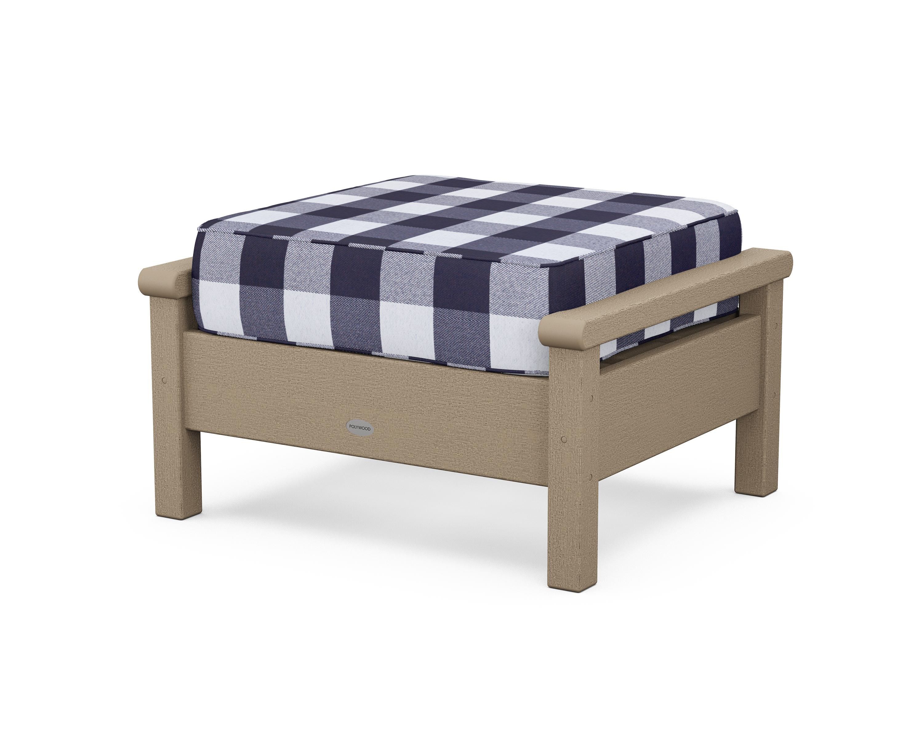POLYWOOD® Harbour Deep Seating Ottoman in Vintage Sahara / Buffalo Plaid Navy