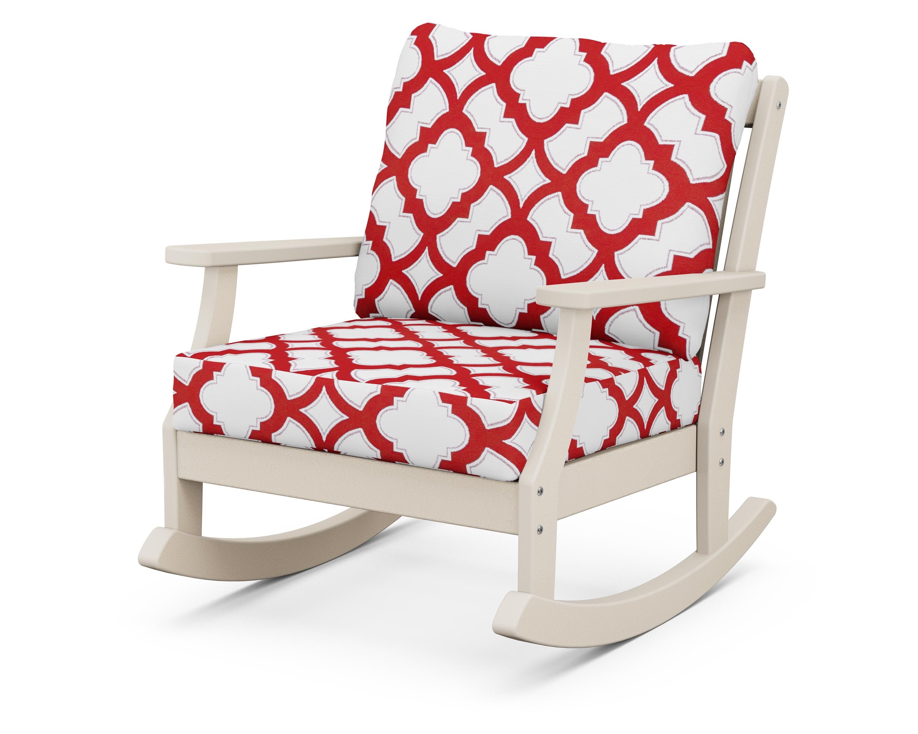 POLYWOOD® Braxton Deep Seating Rocking Chair in Sand / Trellis Crimson