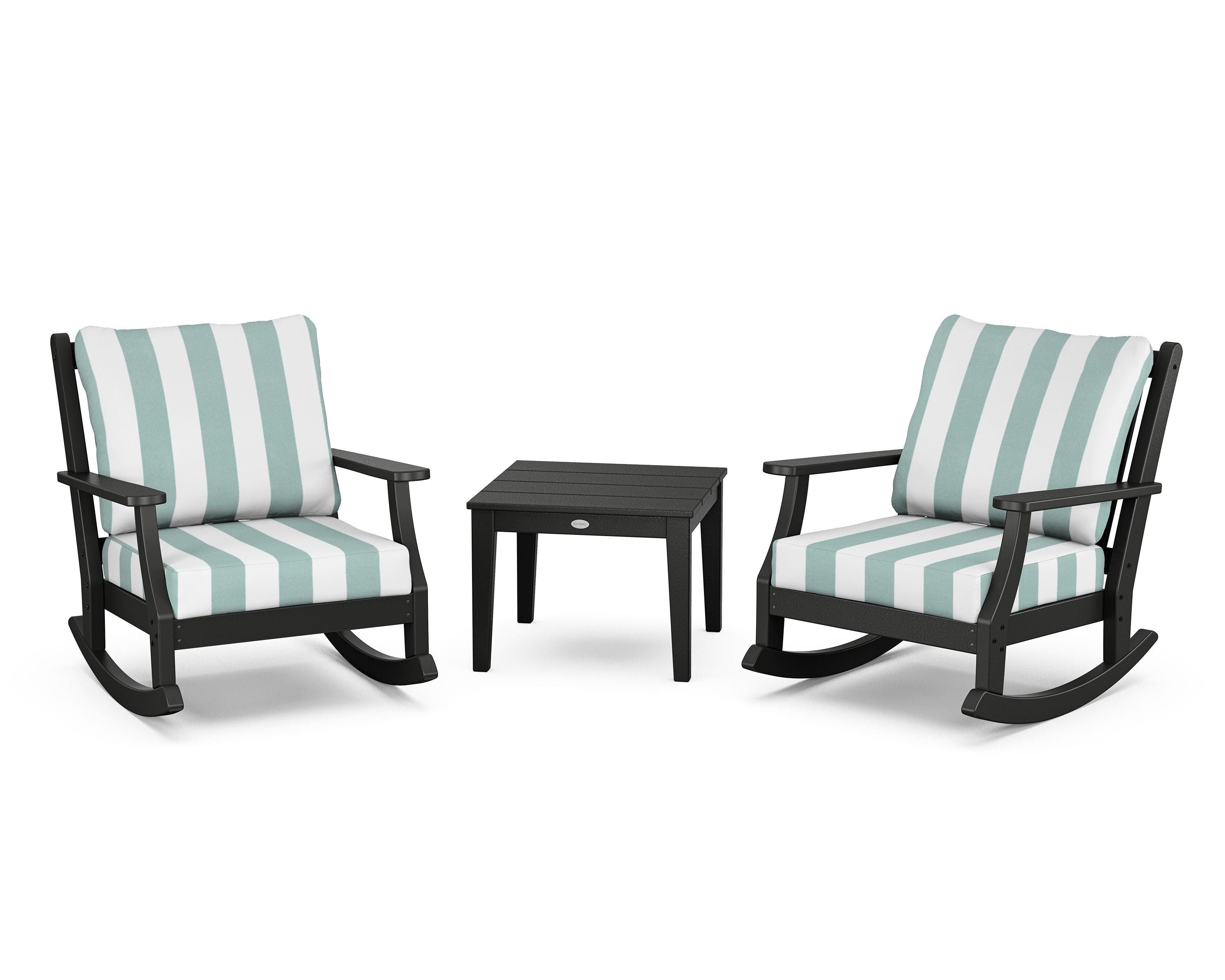 Country Living Wovendale 3-Piece Deep Seating Rocker Set in Black / Cabana Stripe Glacier Spa