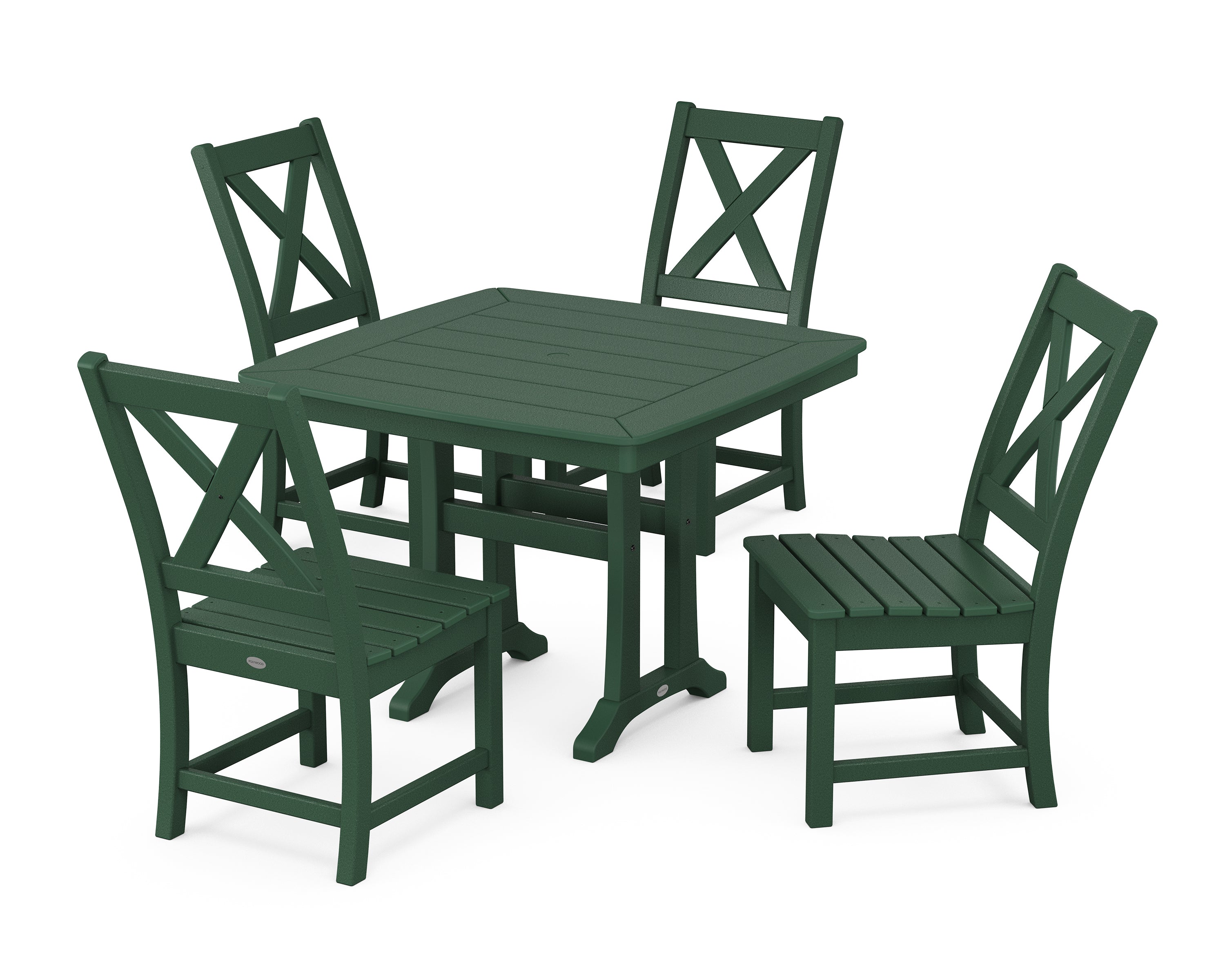 POLYWOOD® Braxton Side Chair 5-Piece Dining Set with Trestle Legs in Green