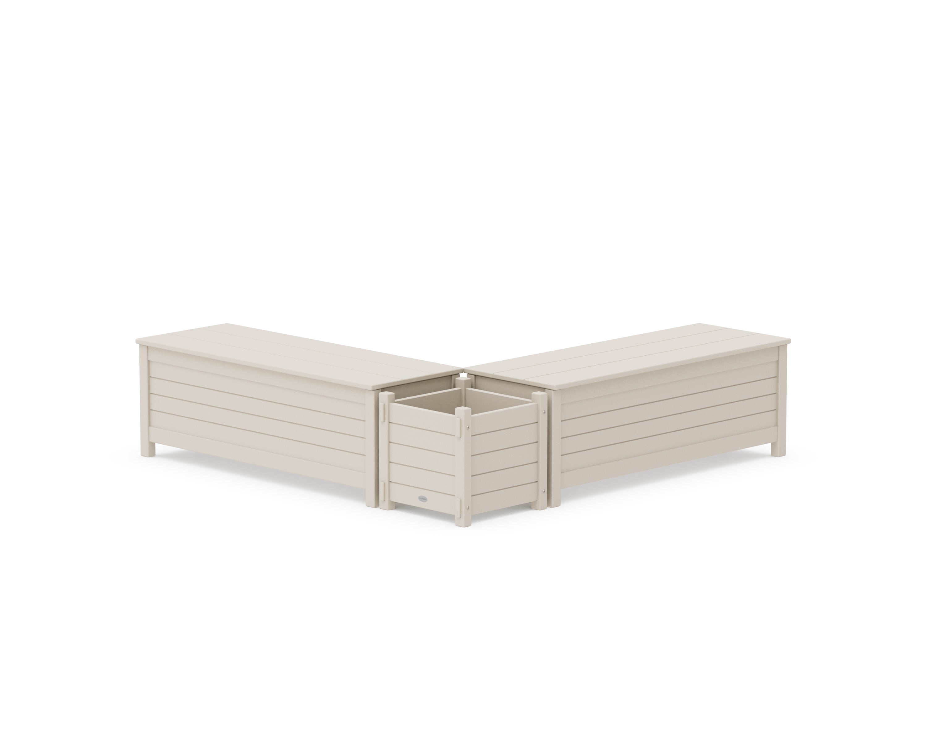 POLYWOOD® 48" Nautical L- Shaped Planter Storage Bench Set in Sand