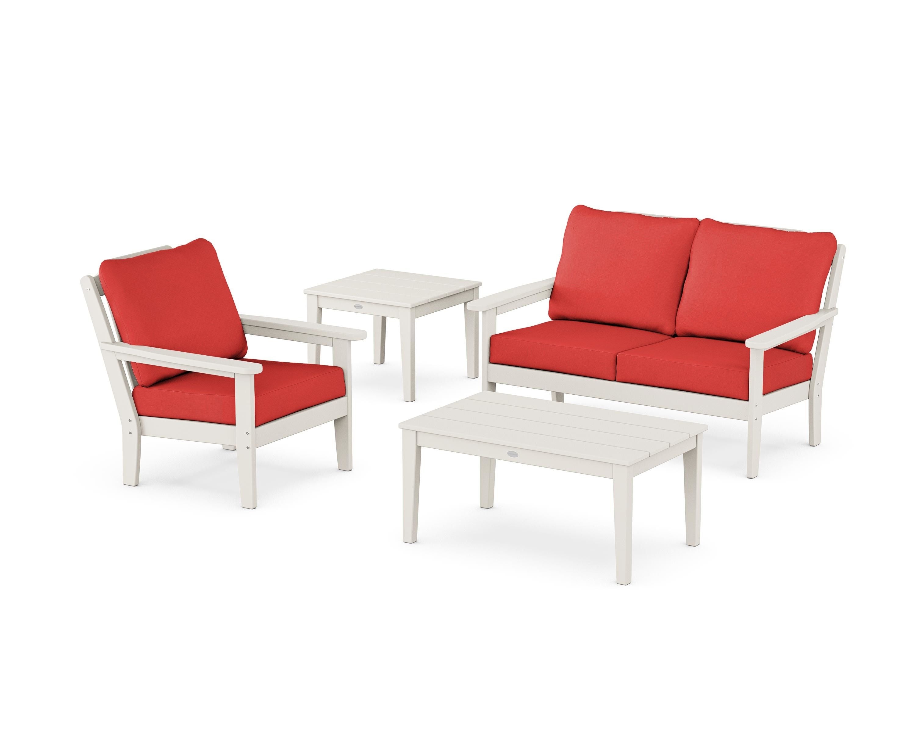 Country Living Wovendale 4-Piece Deep Seating Set in Sand / Crimson Linen