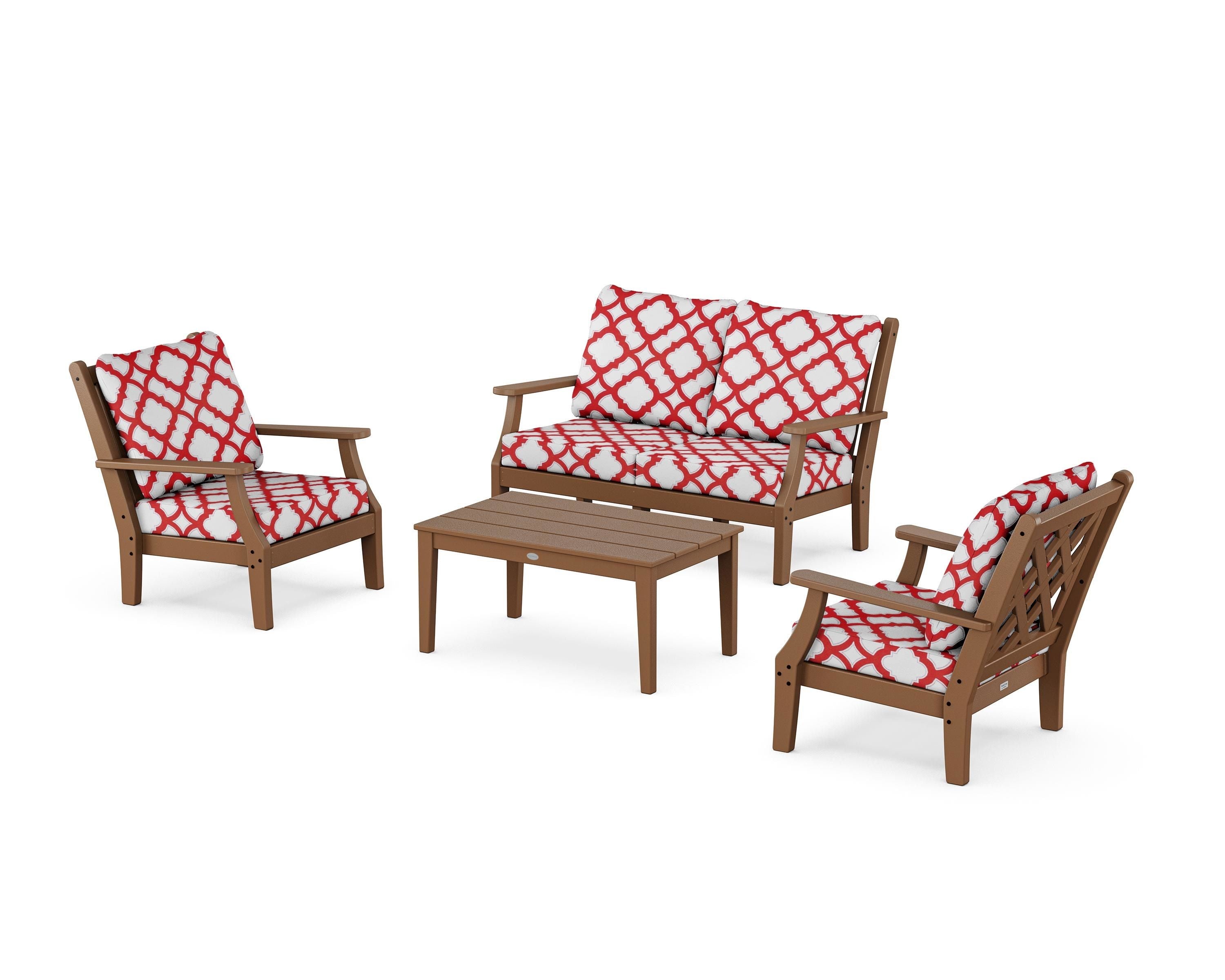 Country Living Wovendale 4-Piece Deep Seating Set with Loveseat in Teak / Trellis Crimson