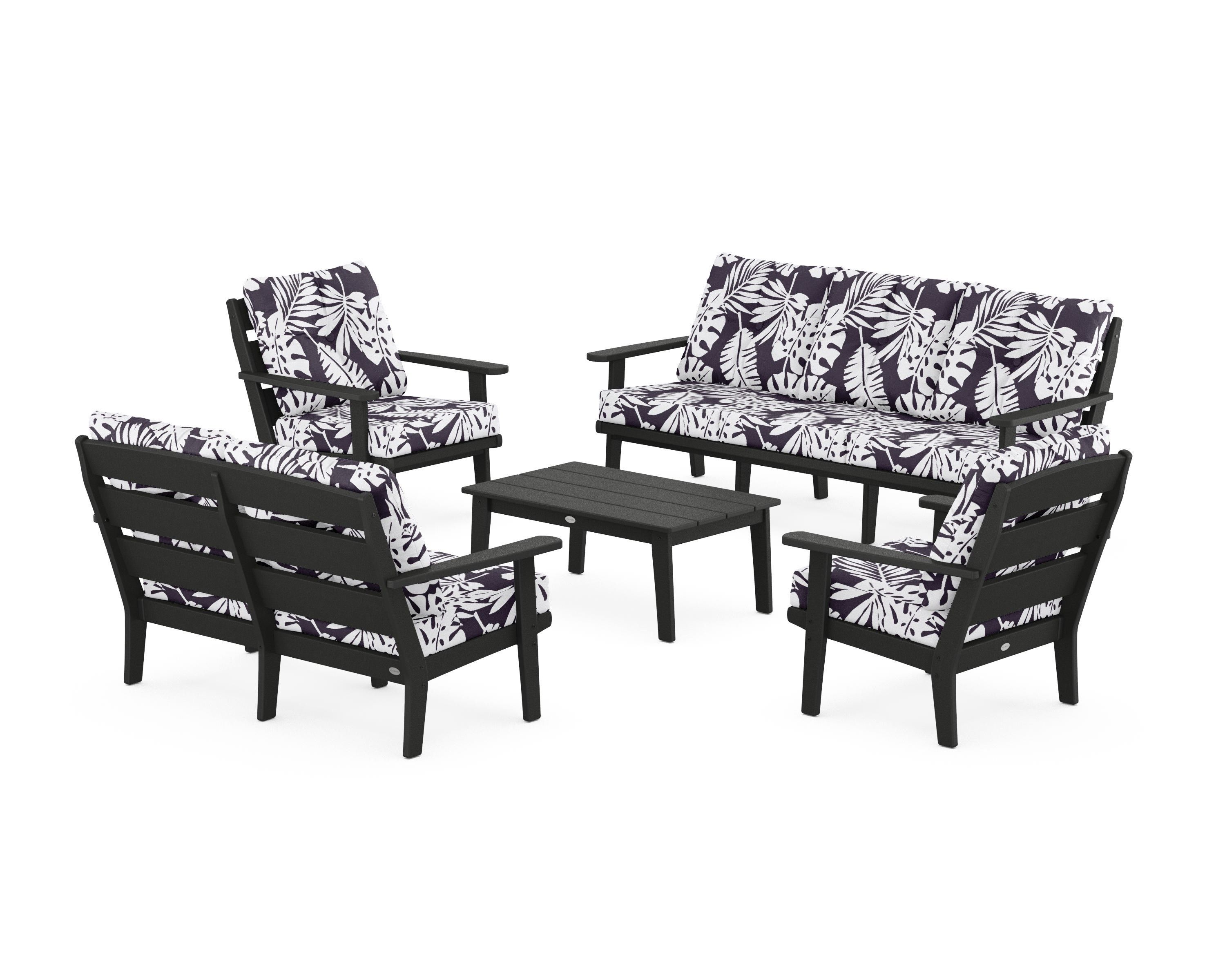 POLYWOOD® Lakeside 5-Piece Lounge Sofa Set in Black / Leaf Navy