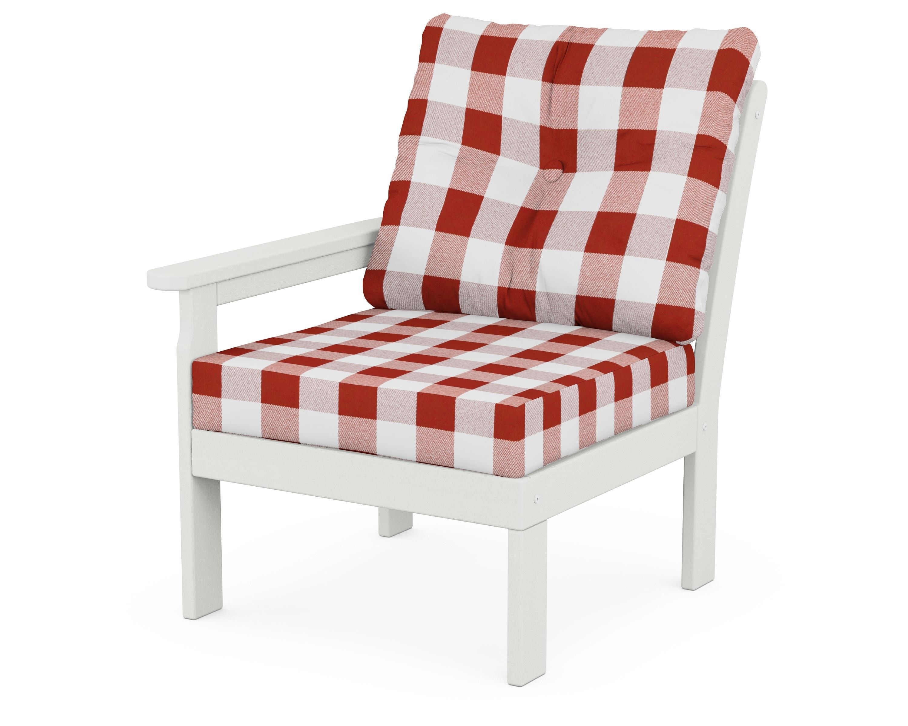 POLYWOOD® Vineyard Modular Left Arm Chair in Vintage White / Buffalo Plaid Crimson