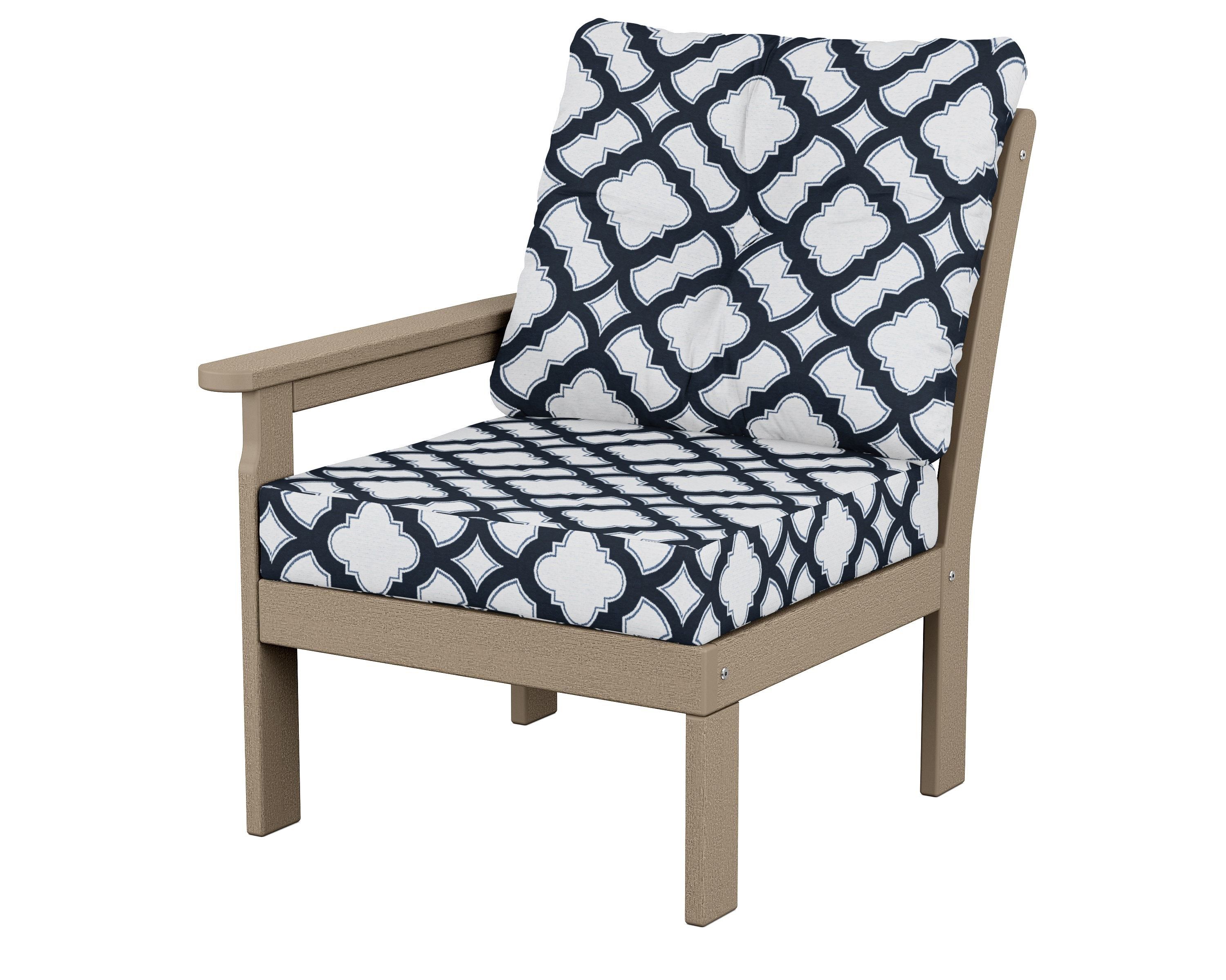POLYWOOD® Vineyard Modular Left Arm Chair in Vintage Sahara / Trellis Marine Indigo