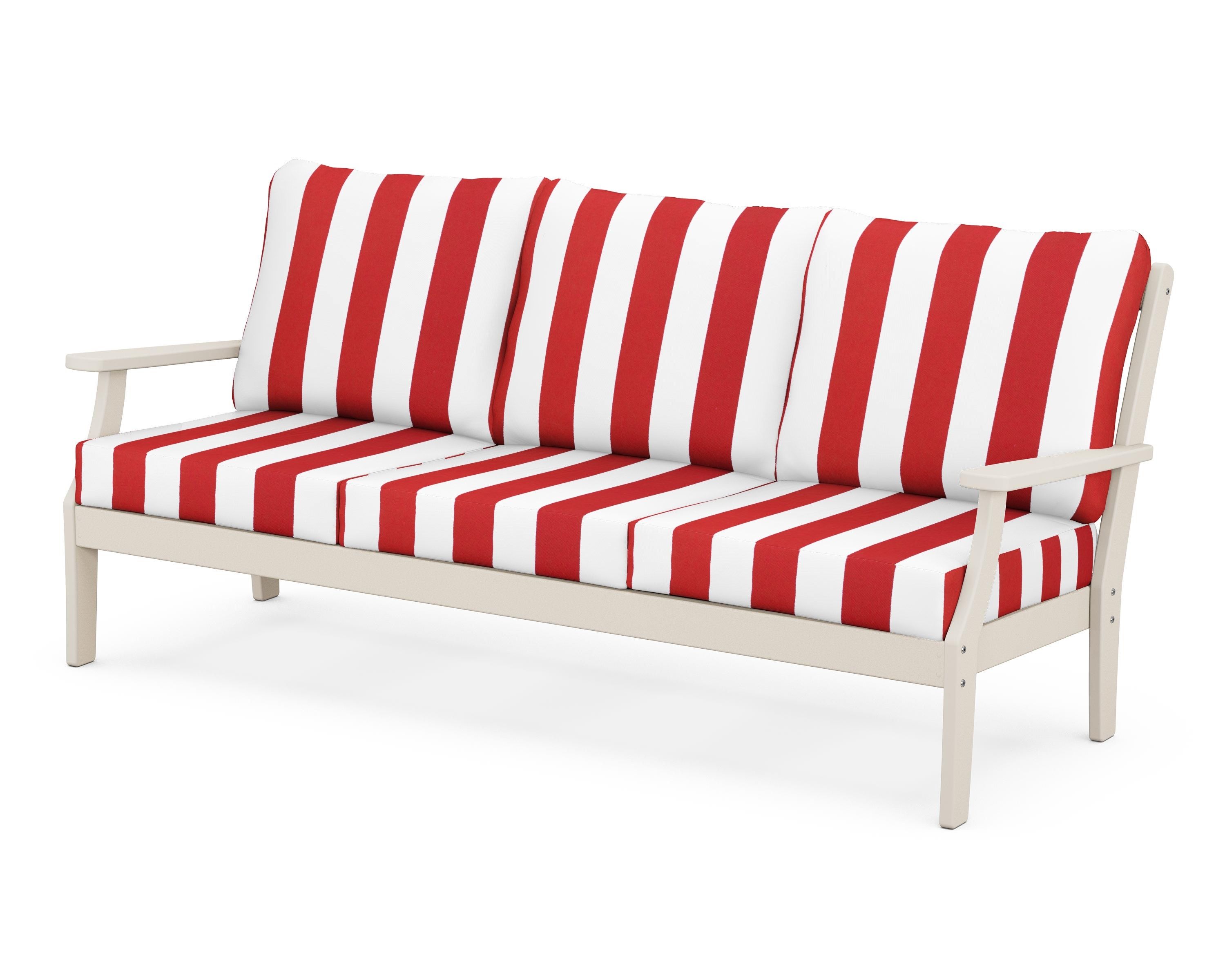 POLYWOOD® Braxton Deep Seating Sofa in Sand / Cabana Stripe Crimson