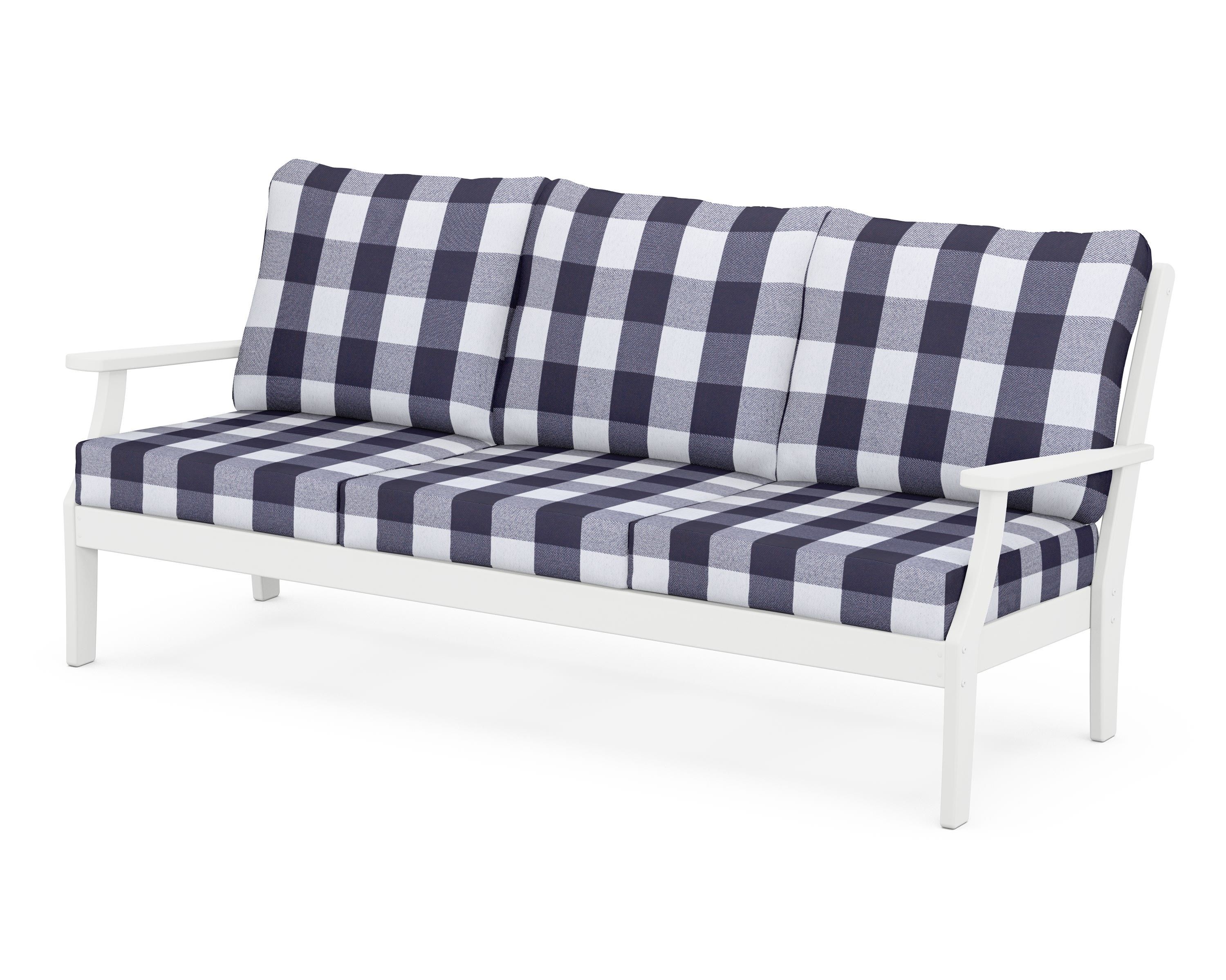 POLYWOOD® Braxton Deep Seating Sofa in White / Buffalo Plaid Navy